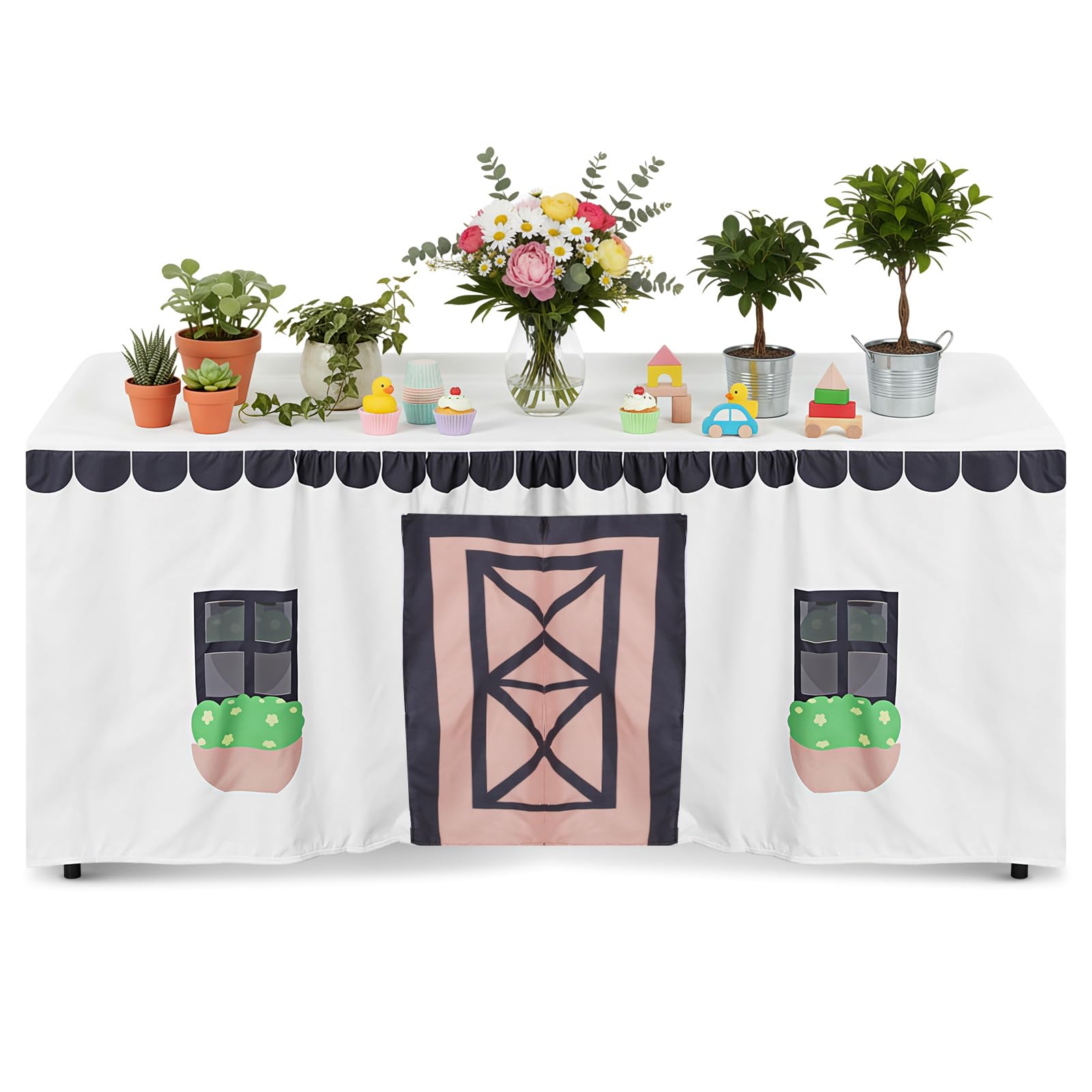 Oudain 10ft x 7.5ft Large Tablecloth Playhouse for Kid Table Fort Cover Table Cloth Tent Playhouse for Dining Room Birthday Indoor Outdoor Party Playground (Mixed Colors, Farmhouse Style) โ image 1
