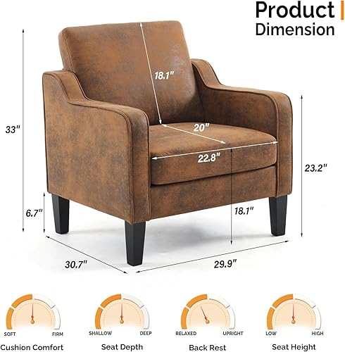 Miniatura 101 de VINGLI Silla decorativa moderna de mediados de siglo, sillas decorativas de tela beige para sala de estar, sillón tapizado, sofá con brazos