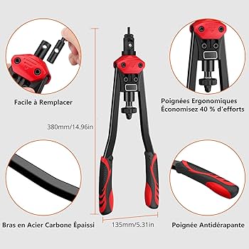 Kit 8" Pistolet À Écrou Riveteuse Professionnelle Avec 100 Pcs Rivets Écrous M3 M4 M5 M6 Pince