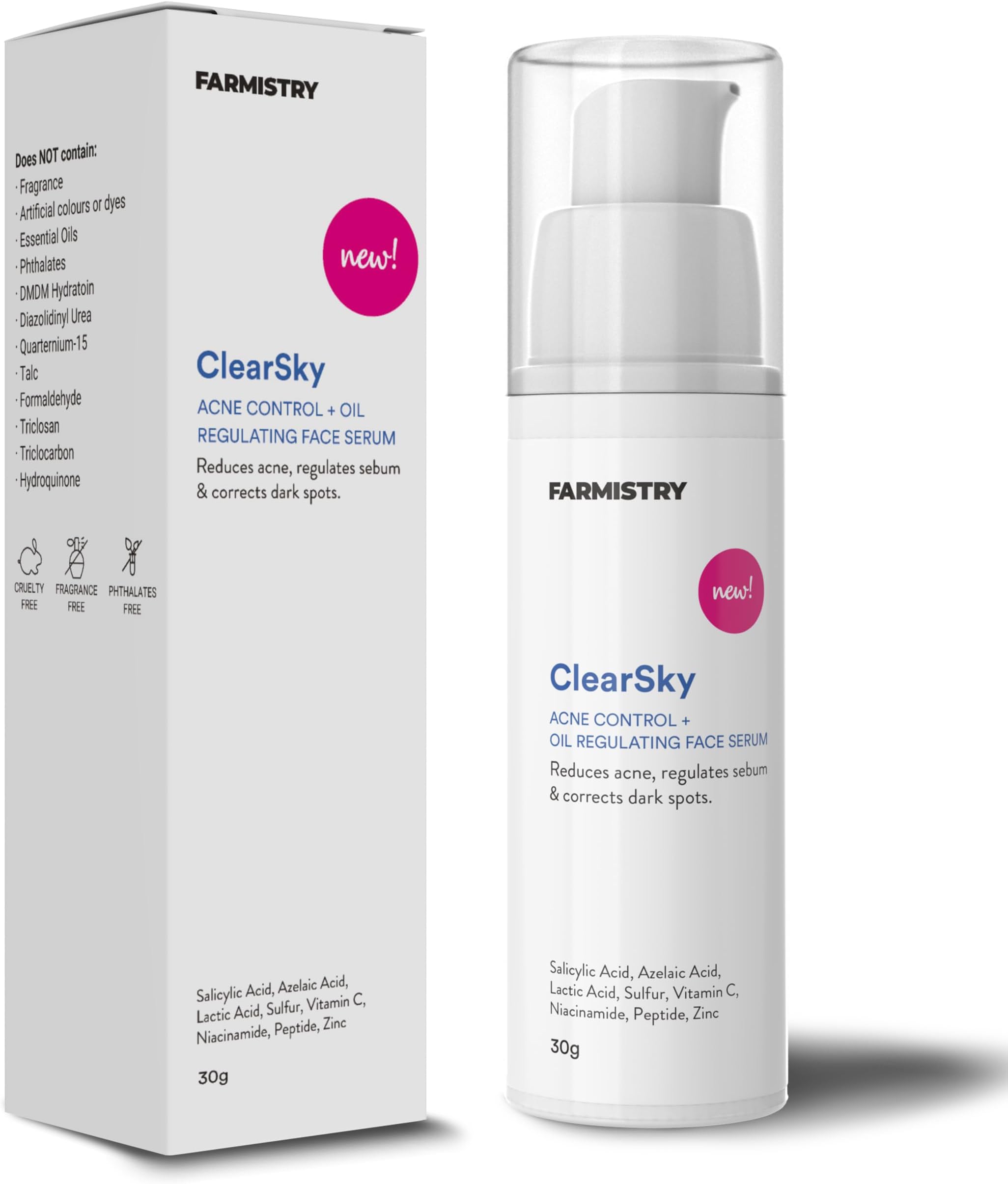 Clearsky | 2% Salicylic Acid, Azelaic Acid, Lactic Acid, Sulfur | Targets - Acne, Oily Skin, Acne Spots/Marks | 30Gm