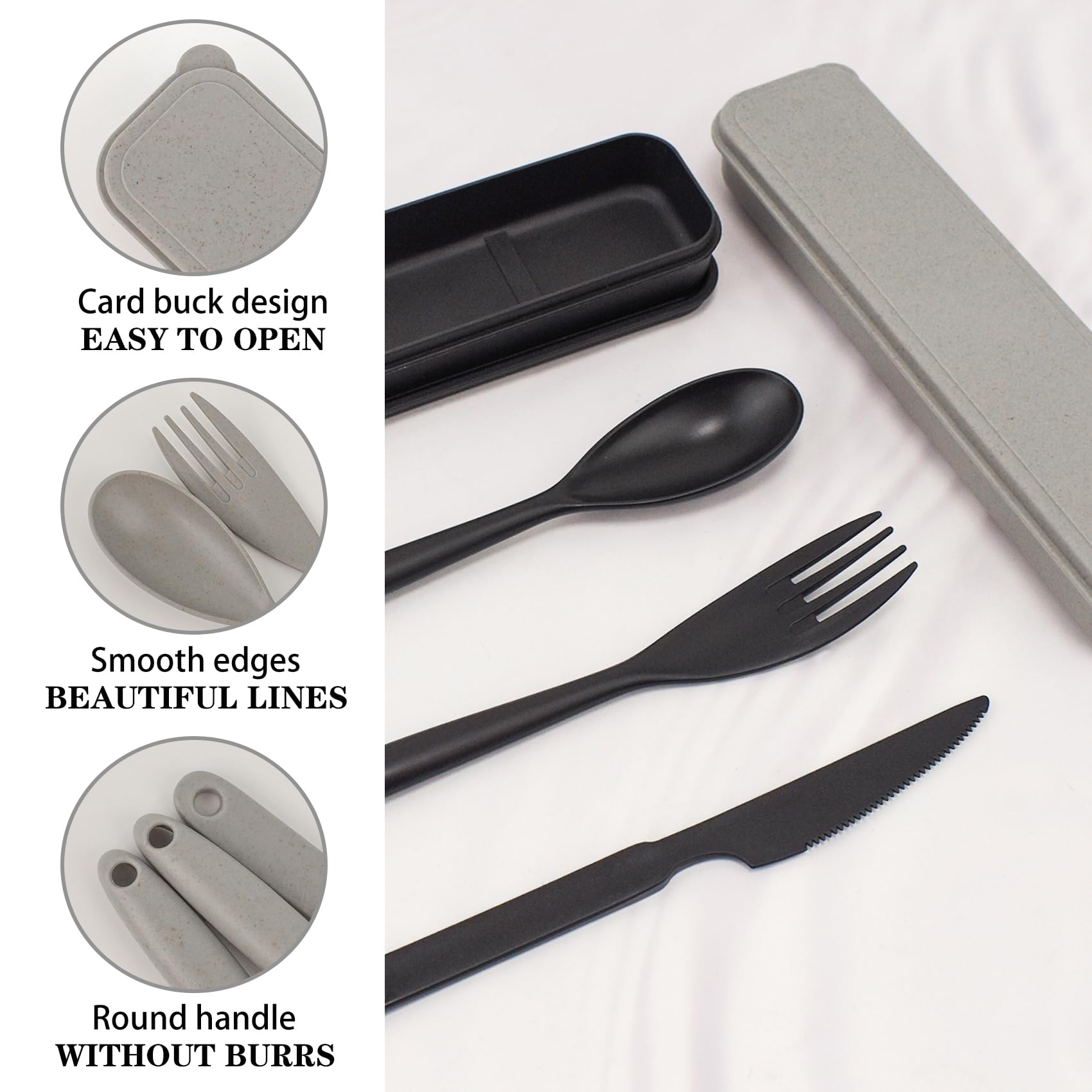 Set Posate Da Viaggio Con Custodia - Forchetta, Coltello, Cucchiaio - Riutilizzabile Per Picnic, Ufficio, Scuola - Foto 2