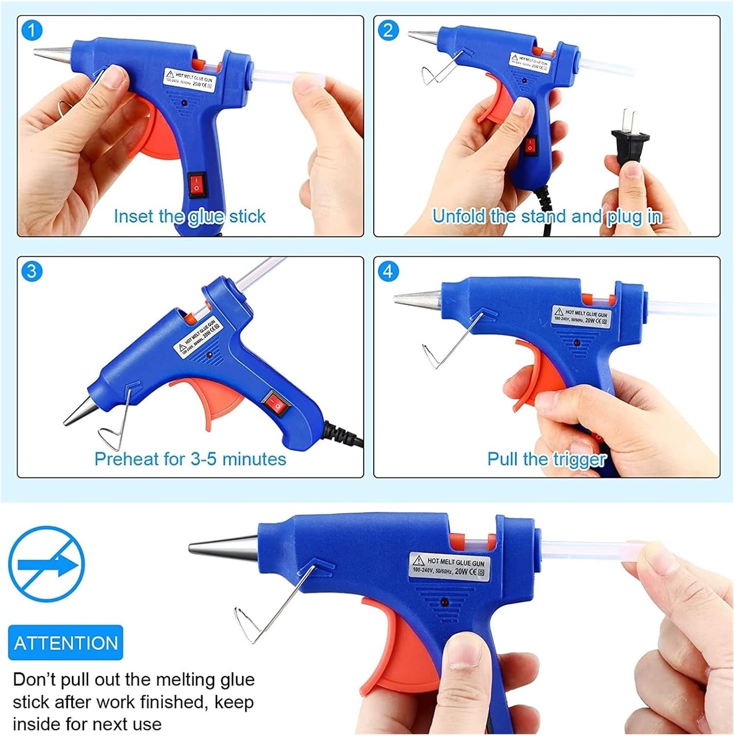Hot Glue Gun 20W Mini Hot Glue Gun Fast Heating Hot Melt Glue Gun for Crafts School DIY Arts Home Quick Repairs 8 Colors Use 7mm Glue Sticks for DIY Arts, Crafts and Quick Repairs(Blue)