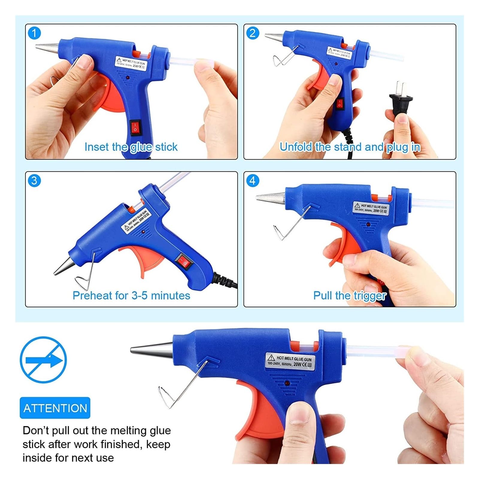 Pistola de pegamento caliente Mini Pistola De Pegamento Caliente De 20W, Pistola De Pegamento De Fusión En Caliente De Calentamiento Rápido For Manualidades, Escuela, Artes DIY, Reparaciones Rápidas E
