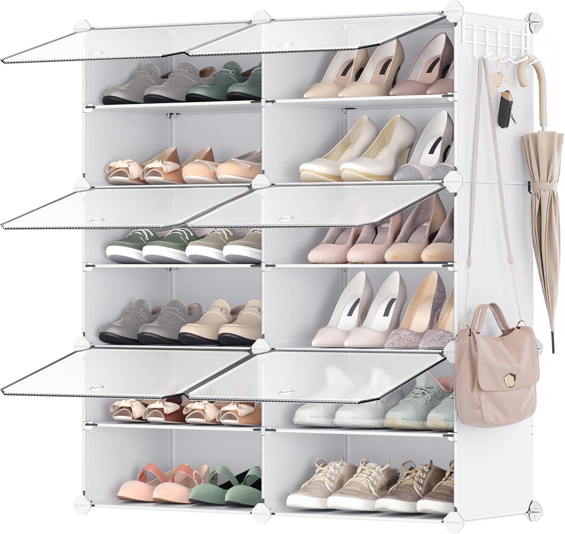 SONGMICS Shoe Rack Organizer, 6-Tier Shoe Storage Cabinet for Closet and Entryway, Holds 24 Pairs of Shoes, Adjustable, Cloud White and Trasparent ULPC033W01