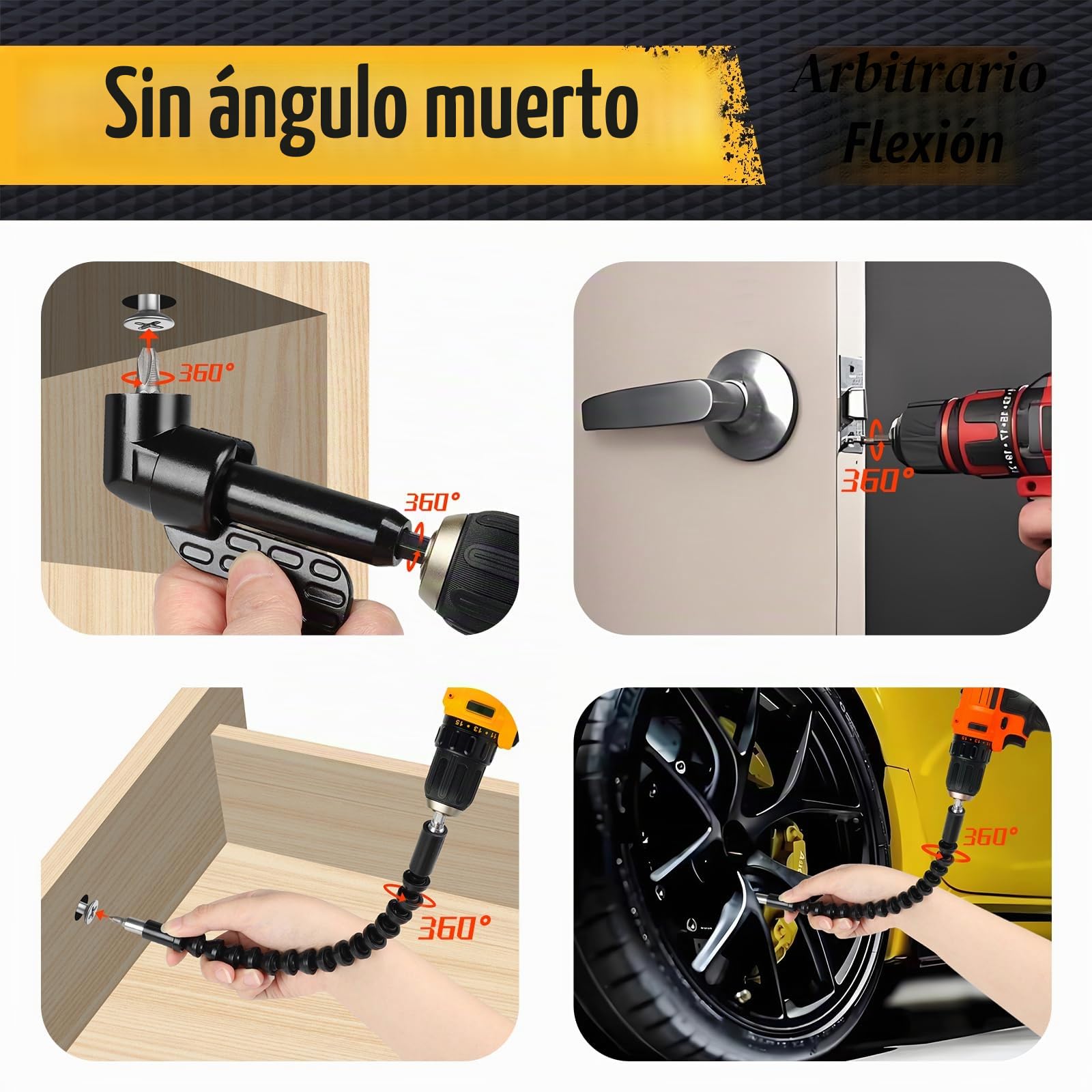 Juego de 20 piezas de accesorios de ángulo de 105° para destornillador, accesorio de ángulo con extensión, accesorios para destornillador inalámbrico, eje flexible para taladro angular