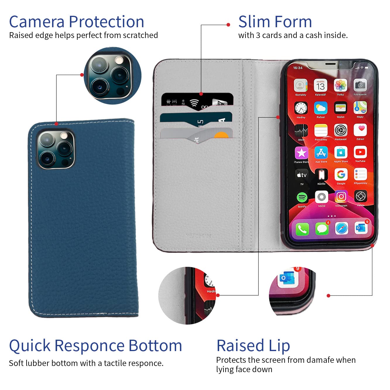 Amazon.co.jp: VeroMan iPhone 13 Pro 手帳型 本革 ケース 革 レザー