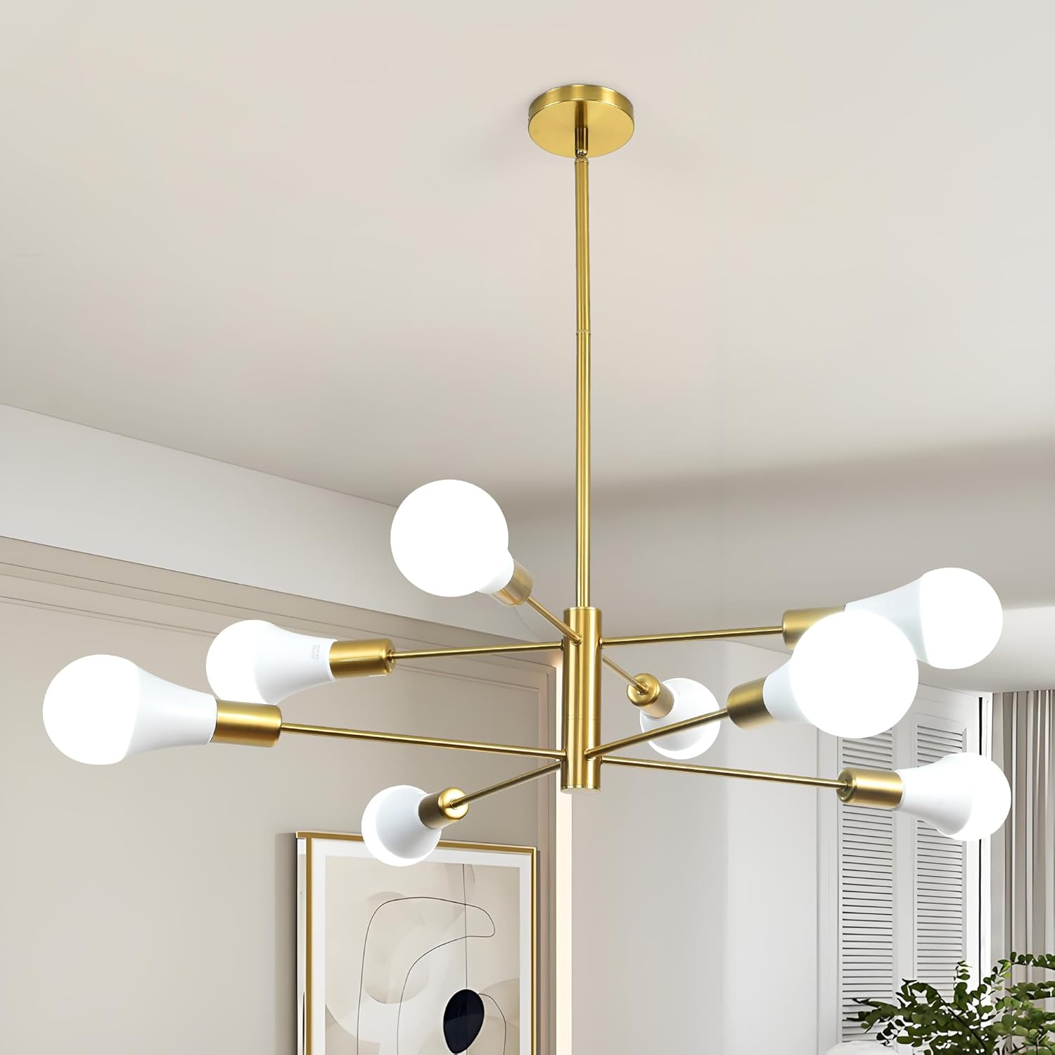 Modern Chandelier Ceiling Light Fixture Sputnik Chandeliers Farmhouse Chandelier Over Table Height Adjustable Chandeliers for Dining Room, Living Room,Kitchen Island (Gold, 8 Light)