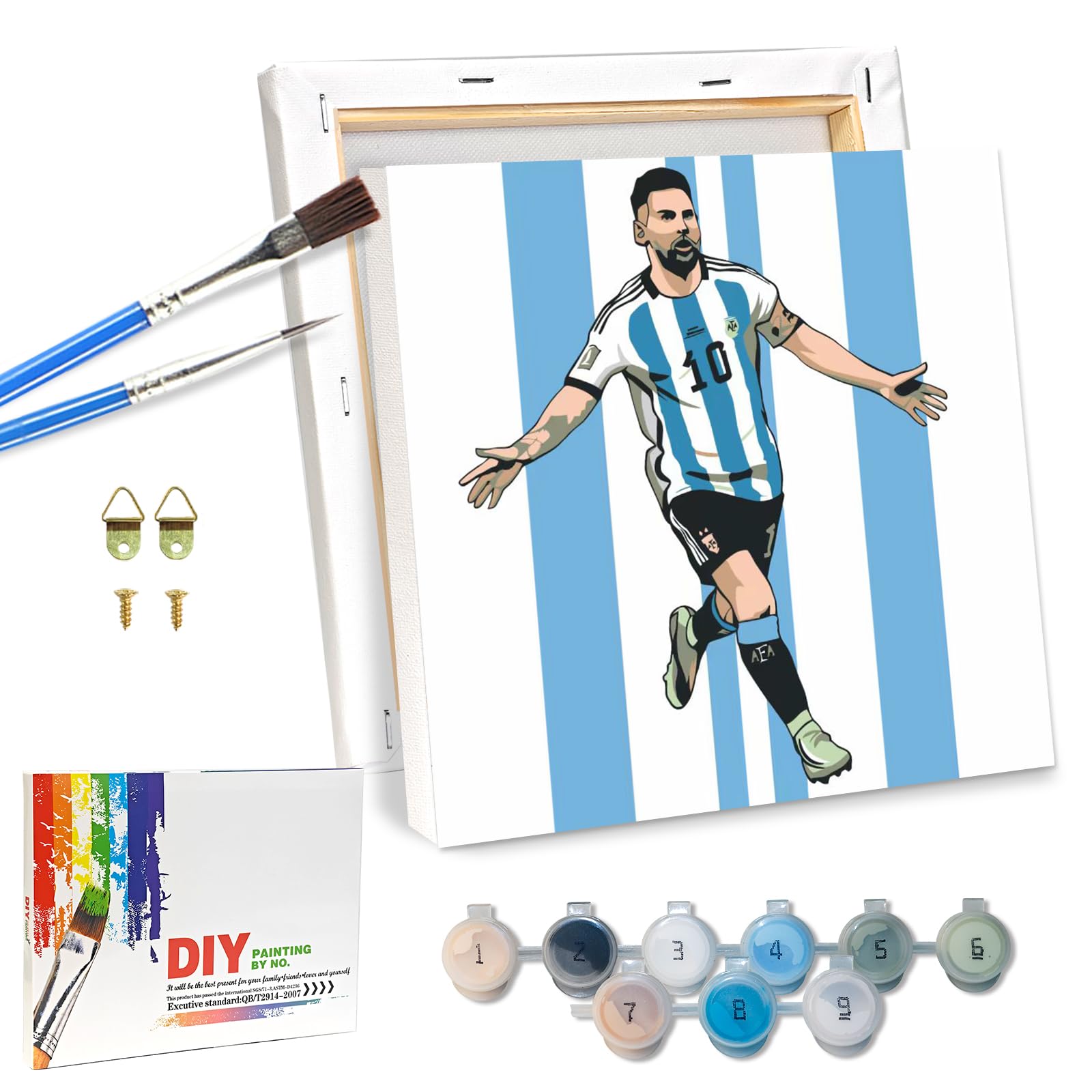 QDUODUO Football Painting by Numbers with Frame for Adults Beginners and Children from 6 Years, LM10 Football Painting Craft Set with Canvas Brushes Acrylic Pigment, 20 x 20 cm Small DIY Painting — image 1