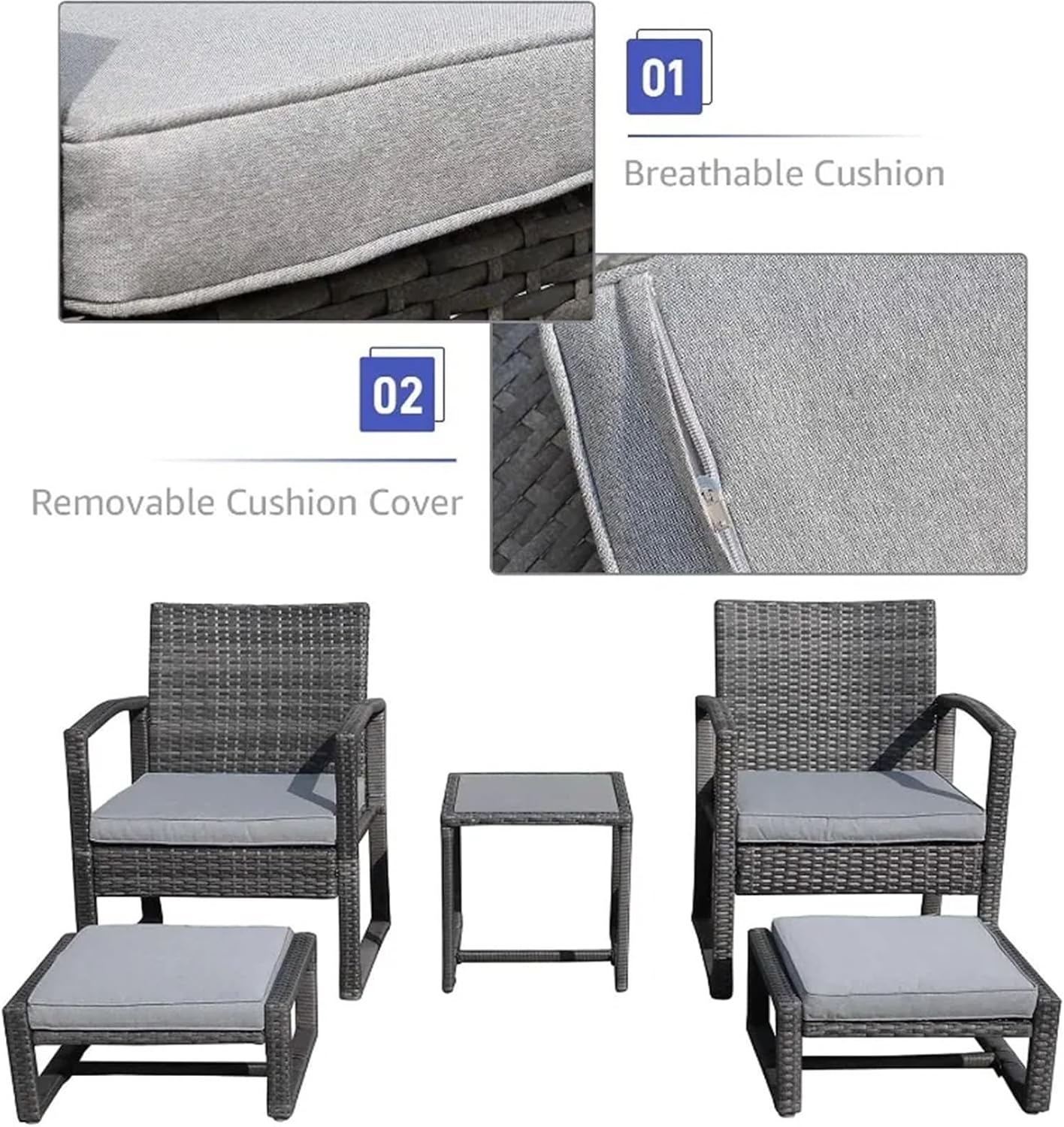 5 Piece Patio Conversation Sets, All Weather Reinforced Wicker Rattan Sectional Sofa, Outdoor Patio Wicker Furniture Set with Coffee Table, Footstool