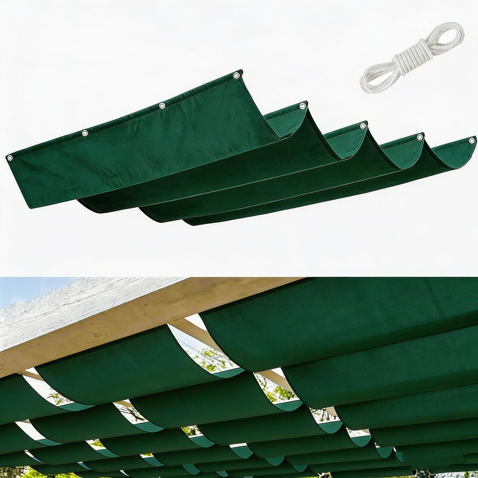 Einziehbare Welle Sonnensegel 110 x 400 cm PES Markisenstoff Sonnenschutz Wasserdicht Stabil Windabweisend Verstellbar Wellenmarkise für Balkon Terrasse Garten, Grün