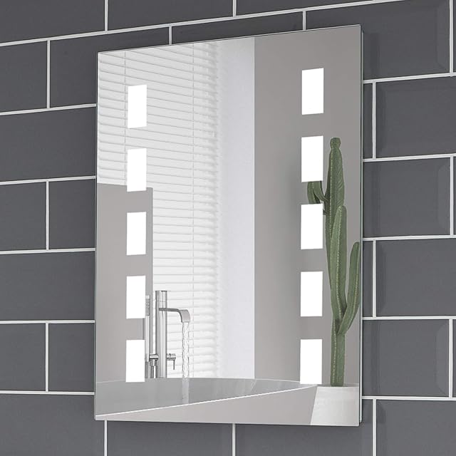 Pebble Grey Lola Illuminated LED Bathroom Mirror with Concealed Heated Demister Pad | Motion Sensor Switch | 390 x 500 | IP44 Rated | 10 Year Guarantee