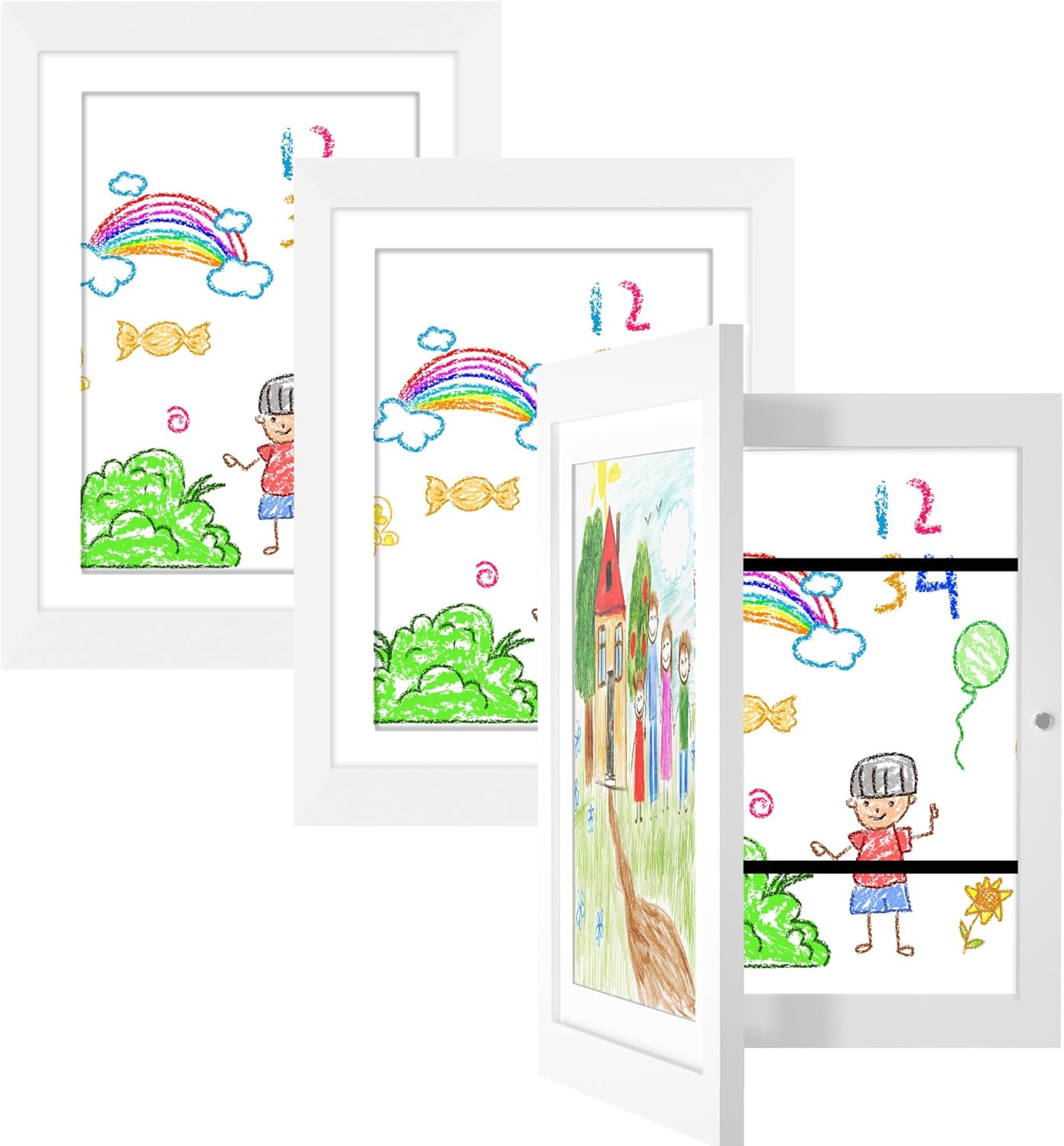 Orionstar 3 Pack Kids Art Frames, Artwork Picture Frames Changeable with Stand, Front Opening Picture Display Frames Holds 100 Paper Pcs, Artwork Display Storage Frames for Children, Desk, Home and