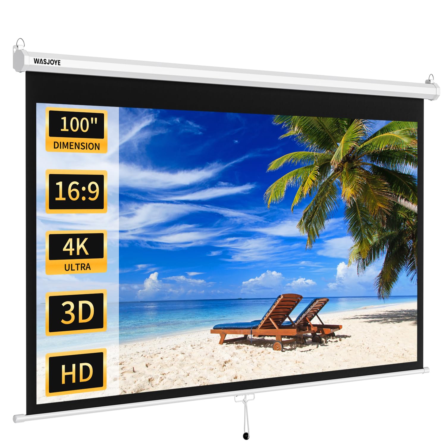 Amazon.com: WASJOYE 100'' Manual Pull Down Projector Screen, 4K HD