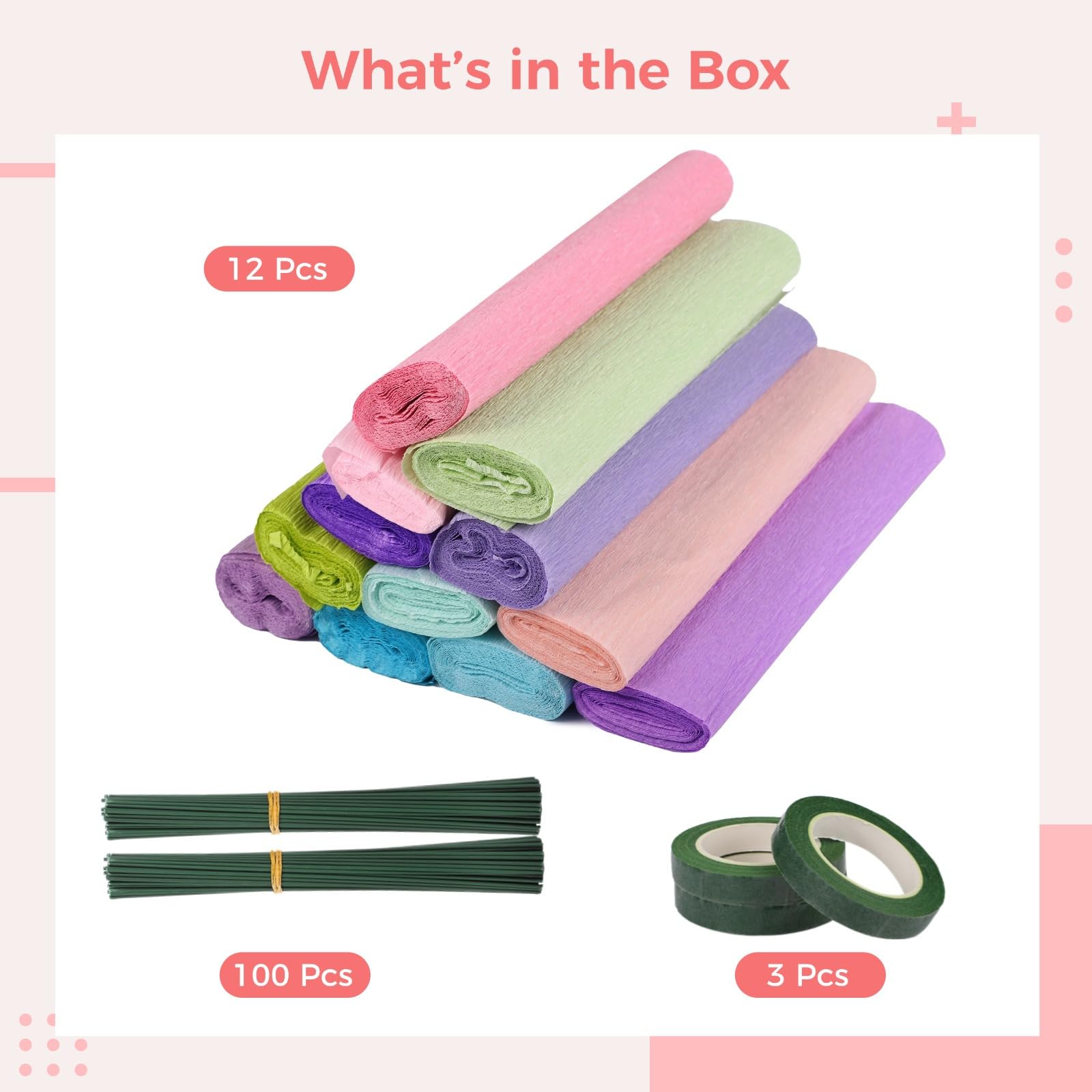 Lot de 12 rouleaux de papier crépon italien extra long, collection de 12 couleurs, papier artisanal pour fleurs, mariages et décorations de fête