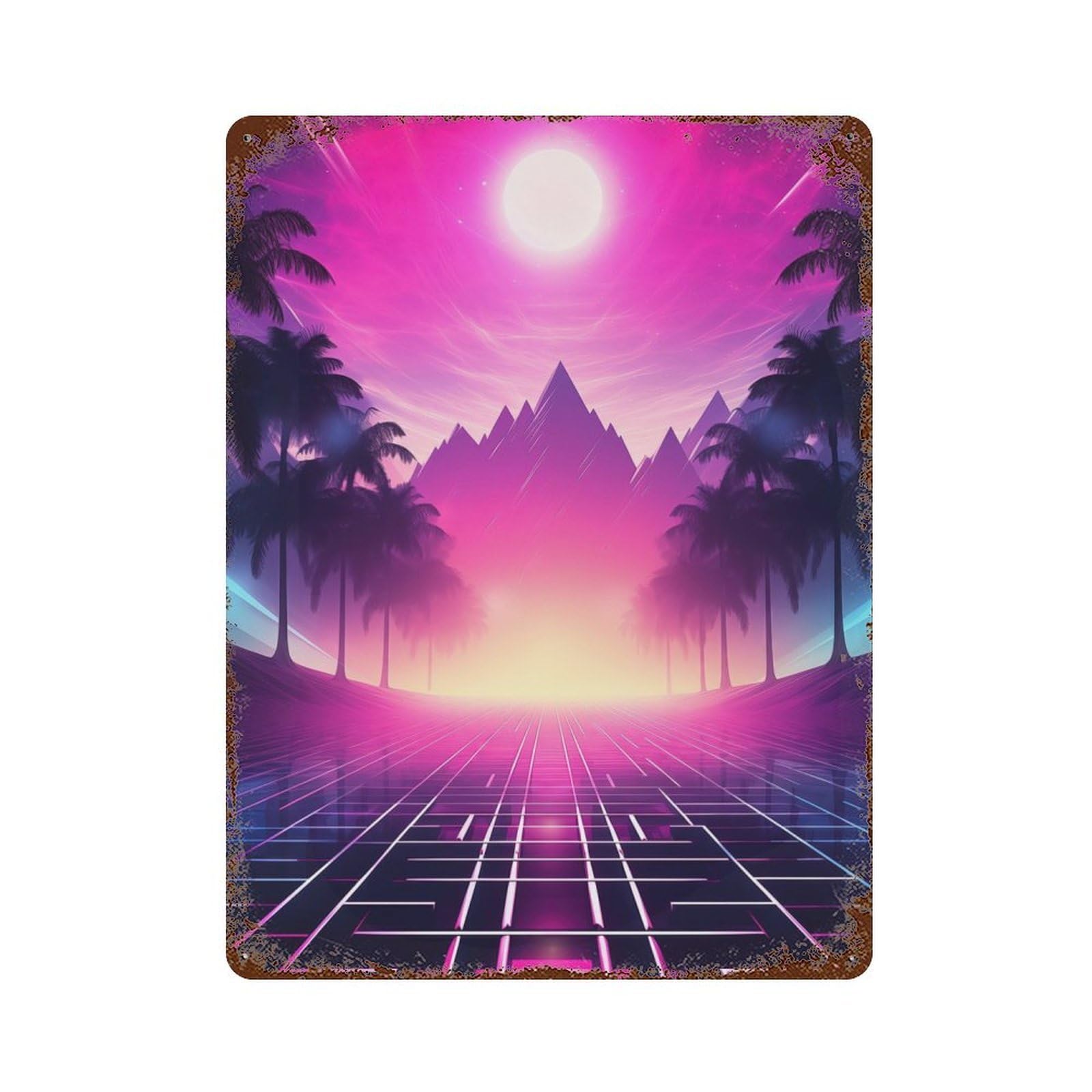 Synthwave Sunset Whispers Vintage Wall Sign 15.7"x11.8", Rust Effect Metal Decor for Cafe, Home Bar And Lounge Decor