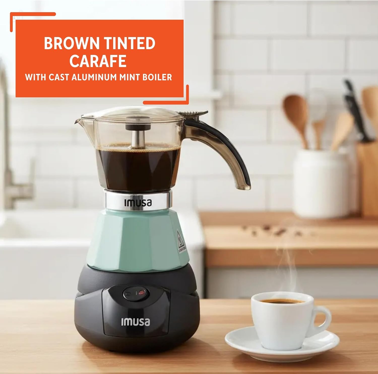 IMUSA 3 or 2 Cup Electric Mint Espresso Maker, Compact Moka Coffee Machine with Keep Warm Function, Detachable Base, Cuban & Italian Coffee Brewer, Mint & Black