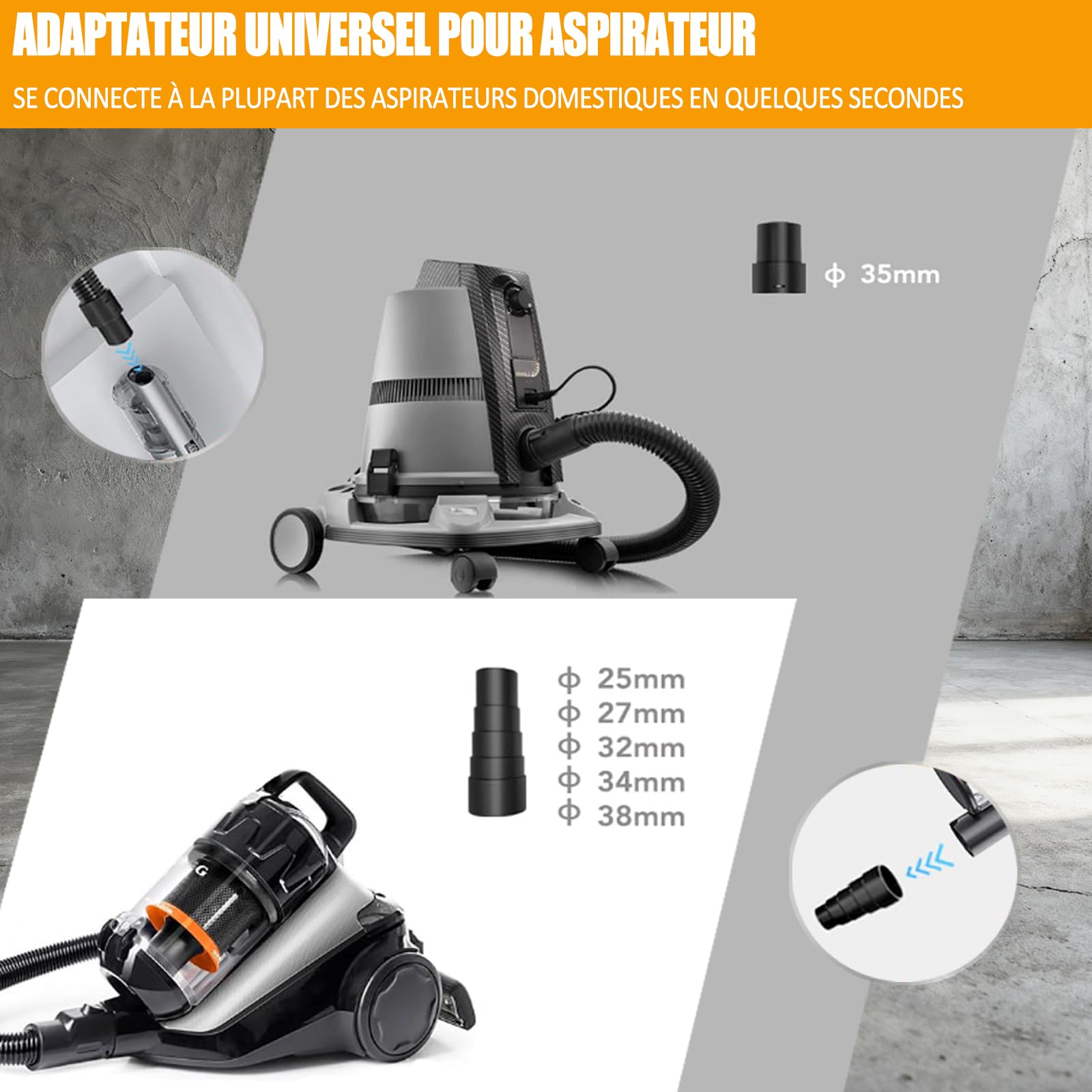 Ponceuse murale pour cloisons sèches, 710W Moteur électrique 1200-2700TR/MIN, vitesse variable, aspiration réglable, grosse et fine abrasion, 10 disques à poncer，avec lumière LED