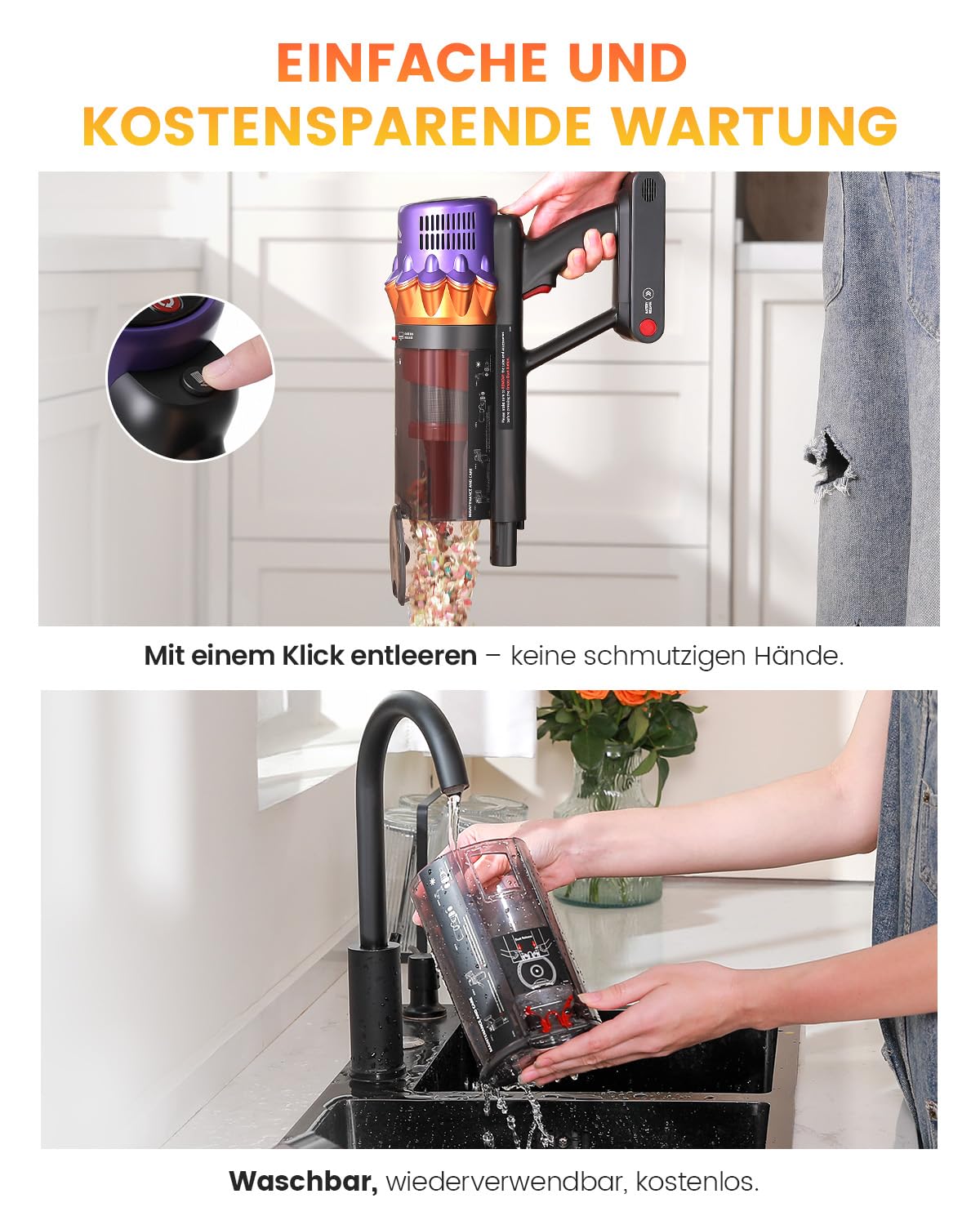 AlloyMove Akku Staubsauger, 50000Pa/550W/80Mins Staubsauger Kabellos mit LED Display und Anti Tangle Bürste, 7-stufiges Filtersystem, Für Tierhaare Hartböden Teppich A05