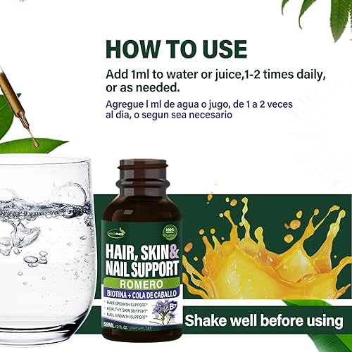 Miniatura 6 de Gotas para el crecimiento del cabello, la piel y las uñas con hierba de cola de caballo, romero y biotina para la pérdida del cabello y la salud de