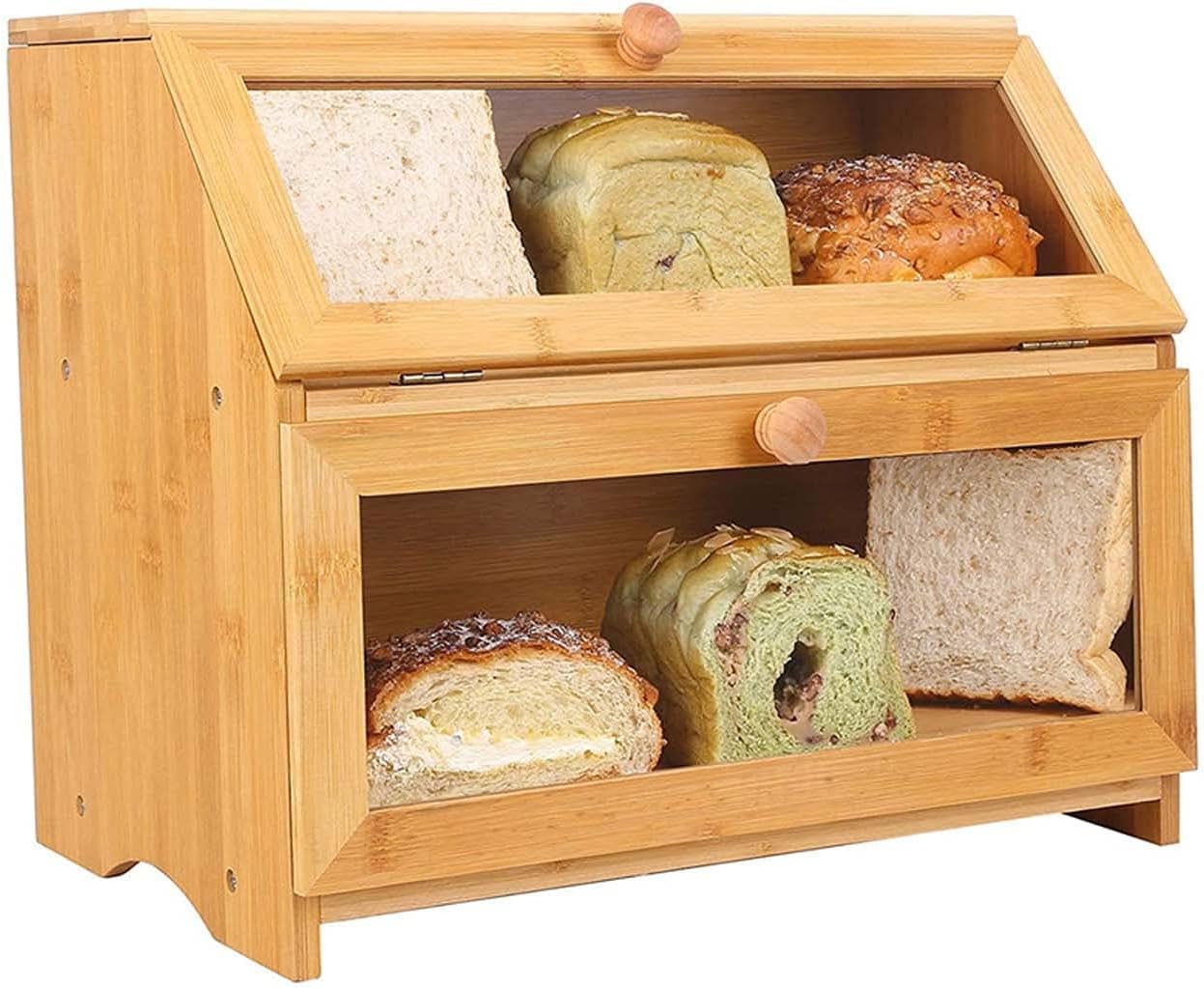 Doppelwandiger Brotkasten Aus Holz – Großzügiges Fassungsvermögen Mit Sichtfenster Für Brot, Obst Und Snacks – Stilvoller Organizer Für Die Küchenarbeitsplatte