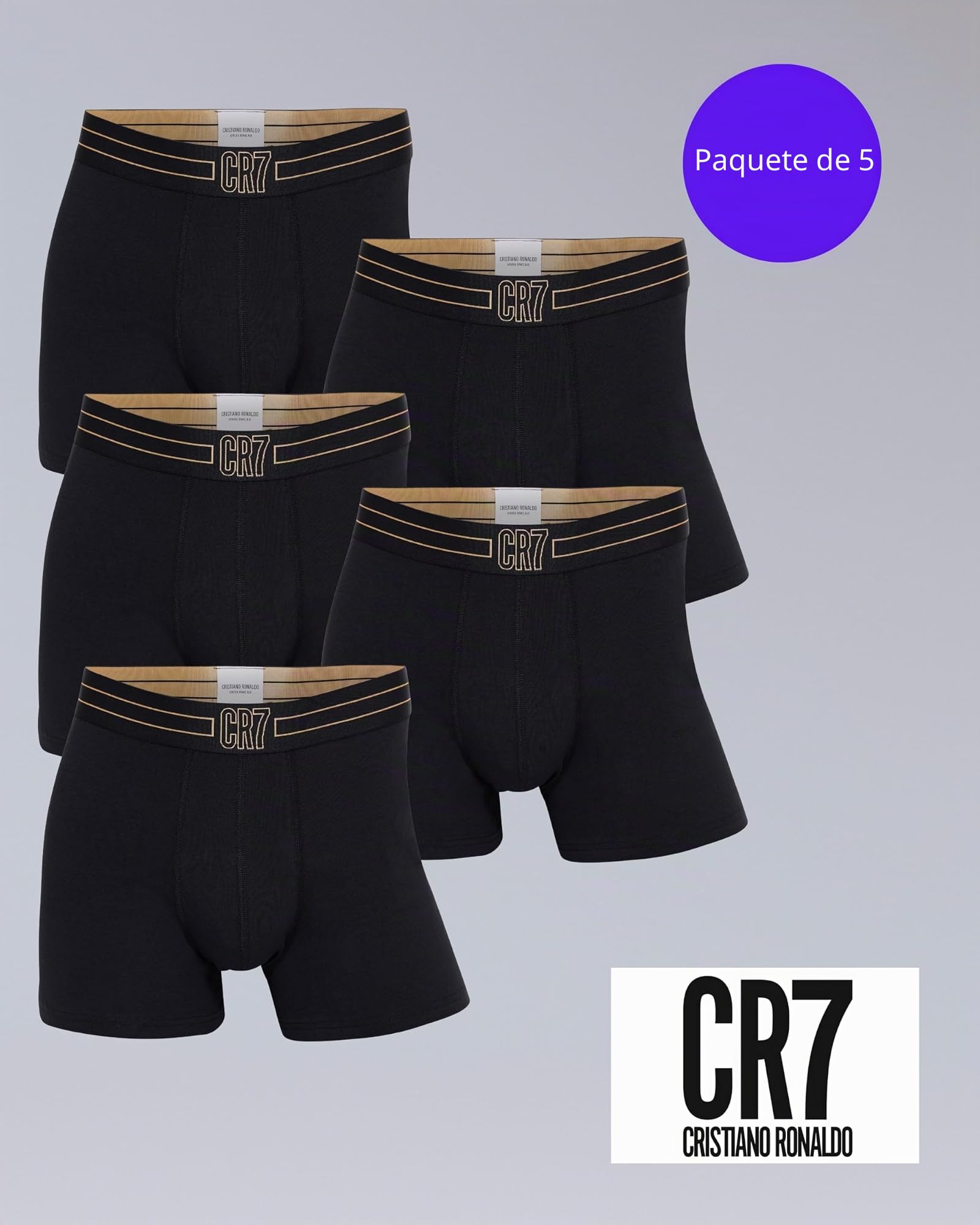 CR7 Cristiano Ronaldo Cr7 Cristiano Ronaldo Baadores Ajustados para Hombre, Paquete de 5 Boxers Hombre (Pack de 5)