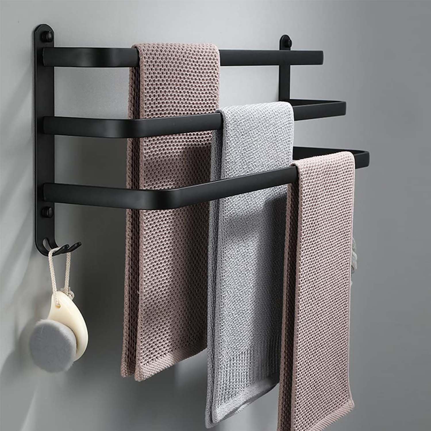 60CM Porte Serviette Salle de Bain, Porte Serviette Murale, Porte Serviette sur Pied Accessoire Salle de Bain, Porte Serviette Salle de Bain sans Percage