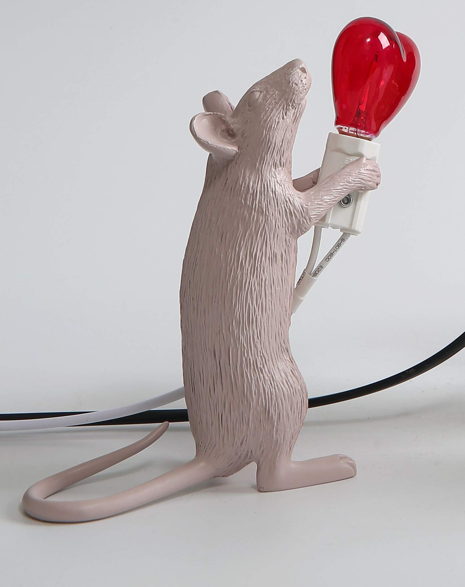 ausuky Modern Love Resin Rat Night Lights LED Heart-shaped Table Lamp Room Decor E12 Base (Grey Love)