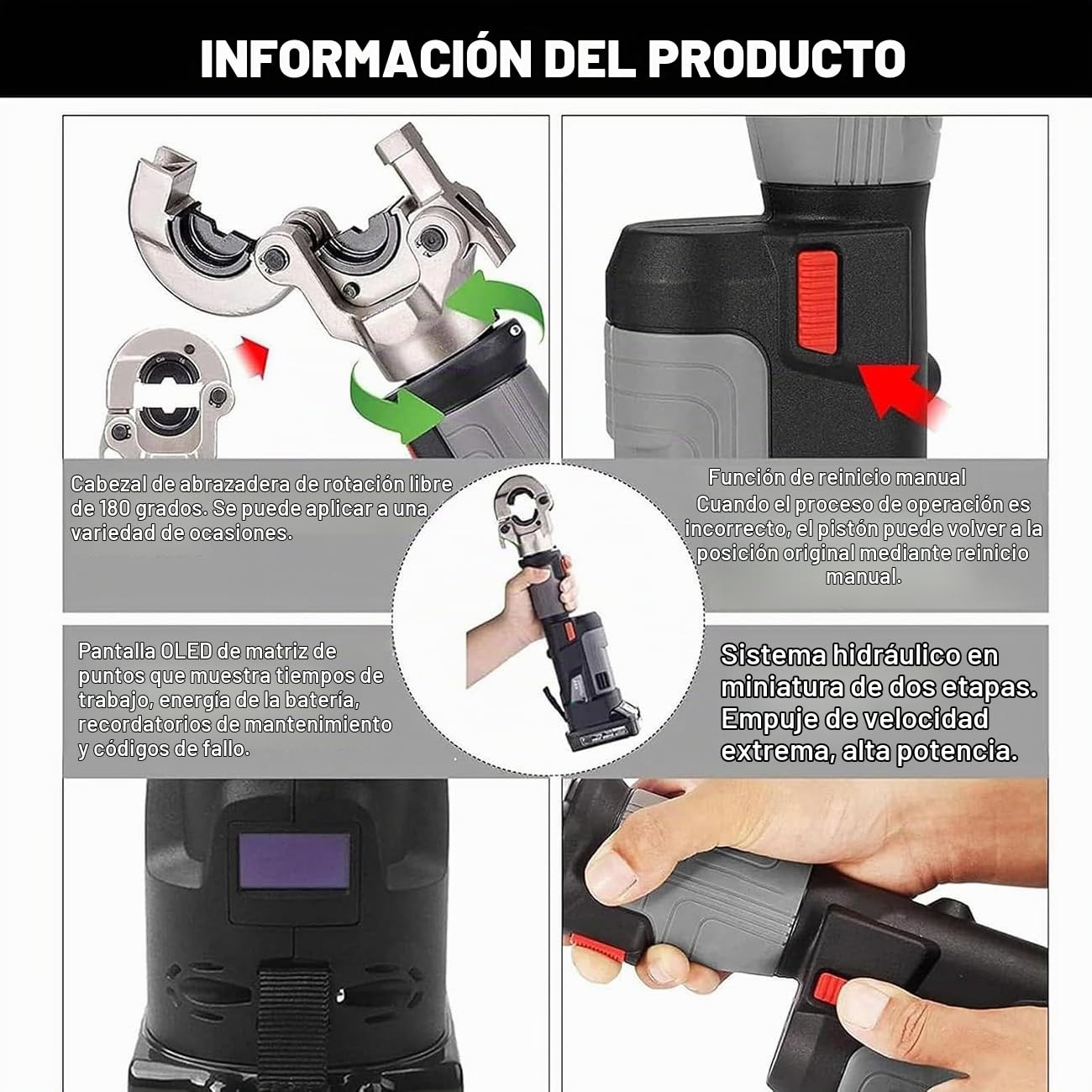 Prensa Multicapa Bateria,Prensa Multicapa Electrica,Alicates De Crimpado Eléctricos Con Abrazadera Hidráulica Recargable de 18 V/2,5 Ah,Rango de ngarce 16-300 mm²