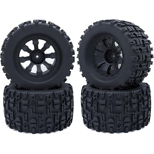 Surpass Hobby 2.8" Tires and Wheel Rim 12mm Hex Compatible for 1/10 Scale HPI HSP Savage XS TM Flux ARRMA Gorgon KDM.Racing Successor HNR H9801 Mars Off Road Monster, Set of 4