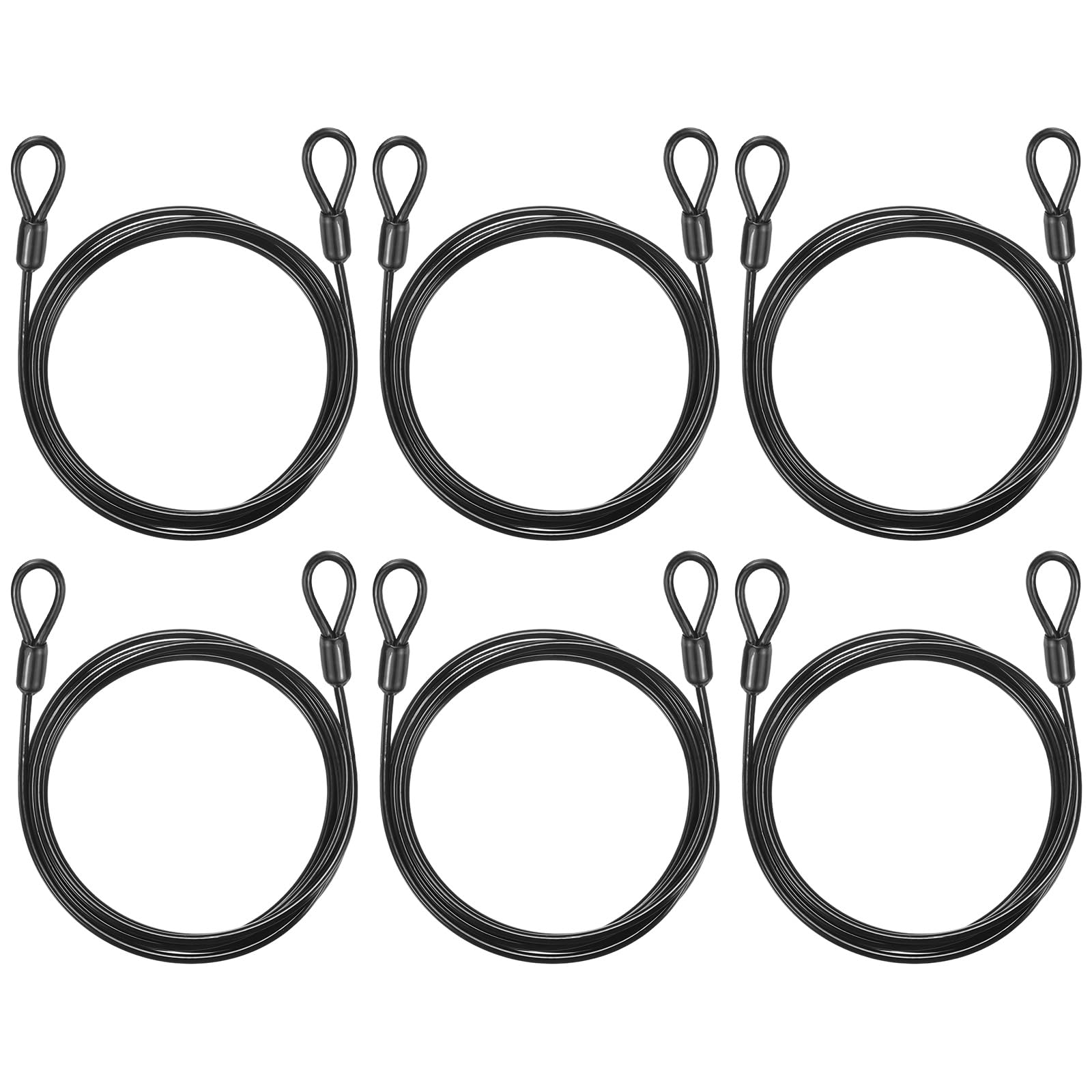 PATIKIL Security Cable Lock (1/8" Dia 5.9ft 110lb Load Capacity, Black) (6 Pcs) Vinyl Coated Stainless Steel Double Loops Flexible Wire Rope Safety Cable Luggage Lock Suit for - Outdoor