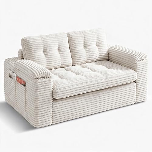 Canapé 2 Places 147 cm en Velours Côtelé avec Poches de Rangemen Fabulcozy