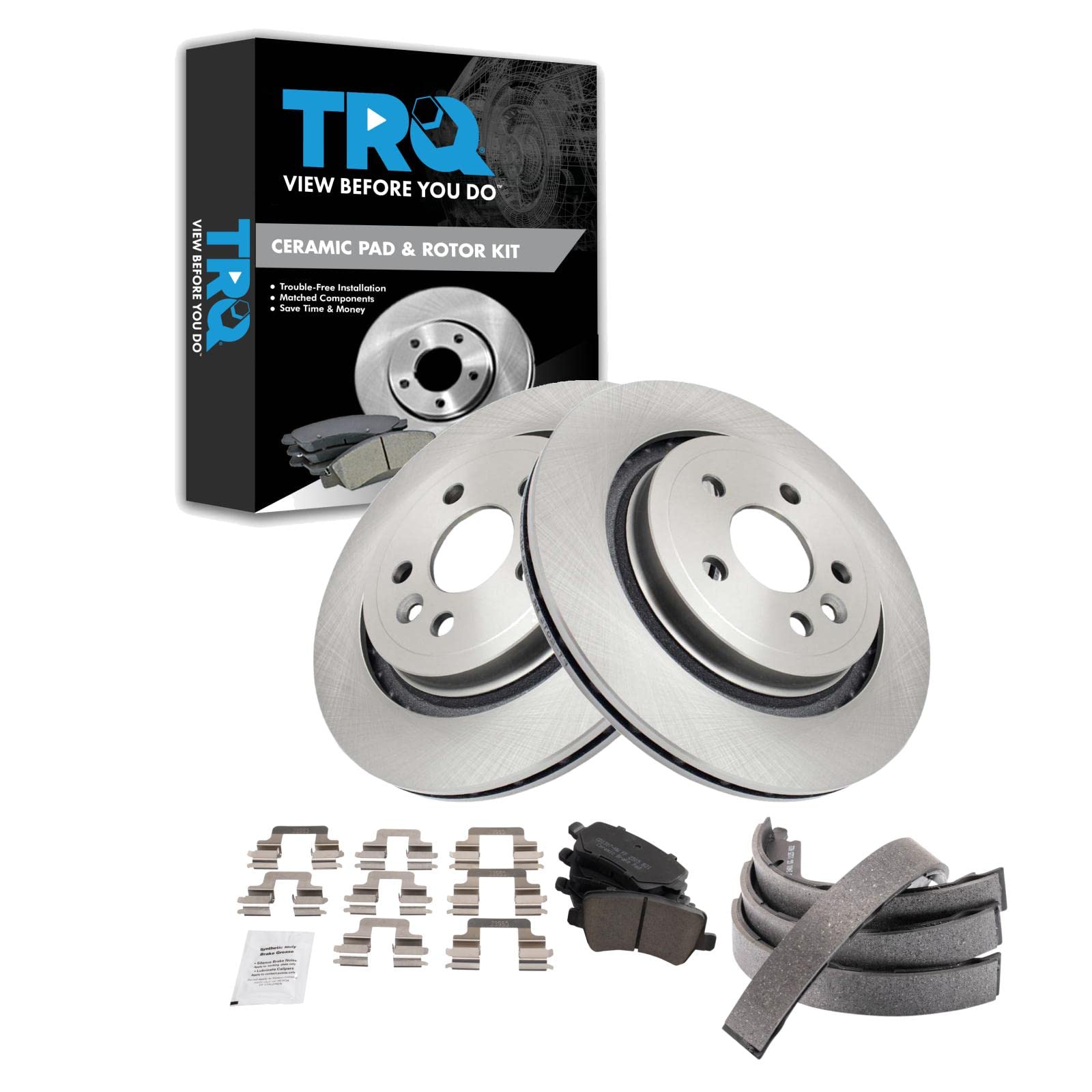 TRQ Rear Brake Pad and Rotor Set Ceramic Vented Rotors Compatible with 2007-2008 Volvo S80