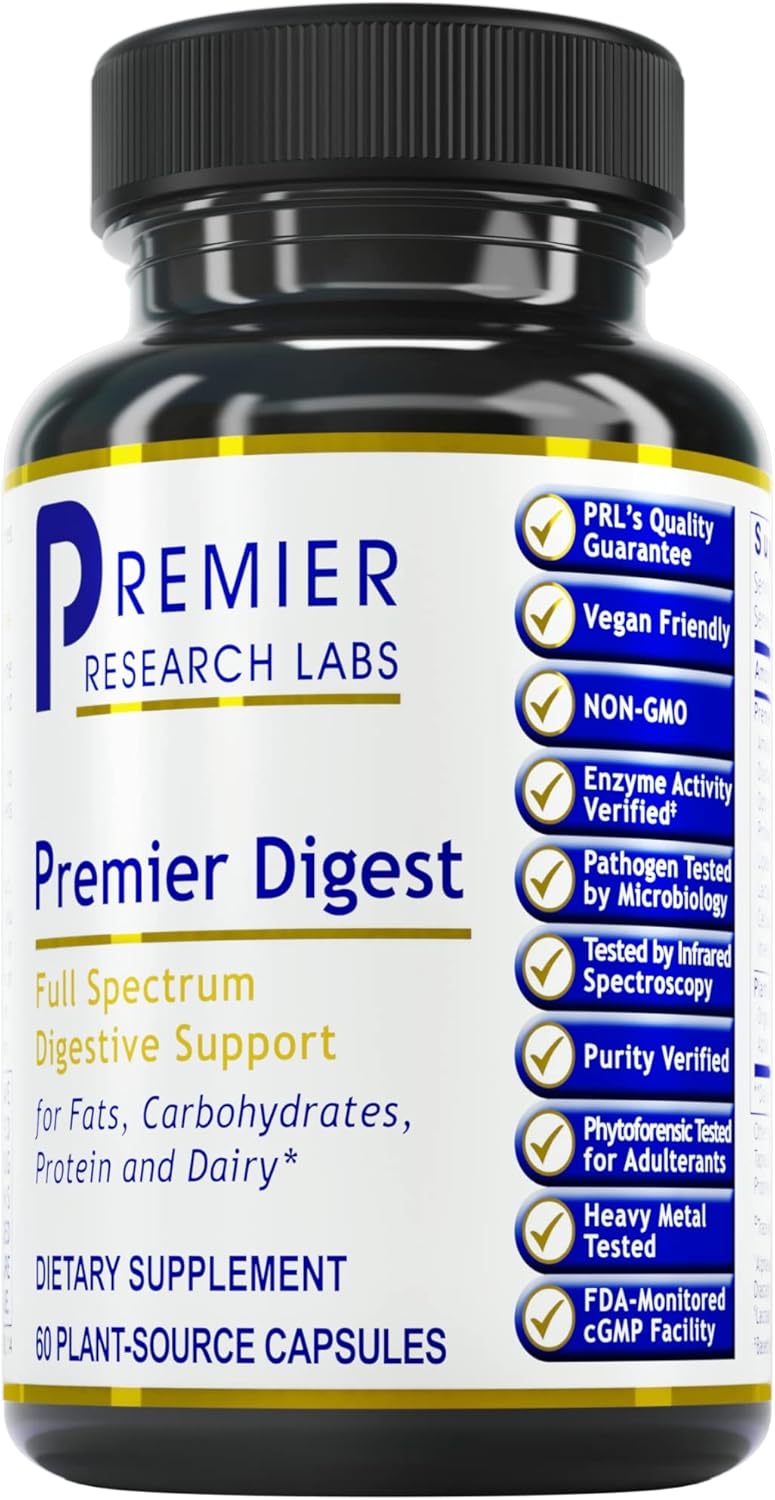 Premier Research Labs: Active Digestive Enzymes with Probiotic and Prebiotics | Promotes Full-Spectrum Digestive Support - with Amylase, Protease &amp; Lipase, 60 Plant-Sourced Capsules
