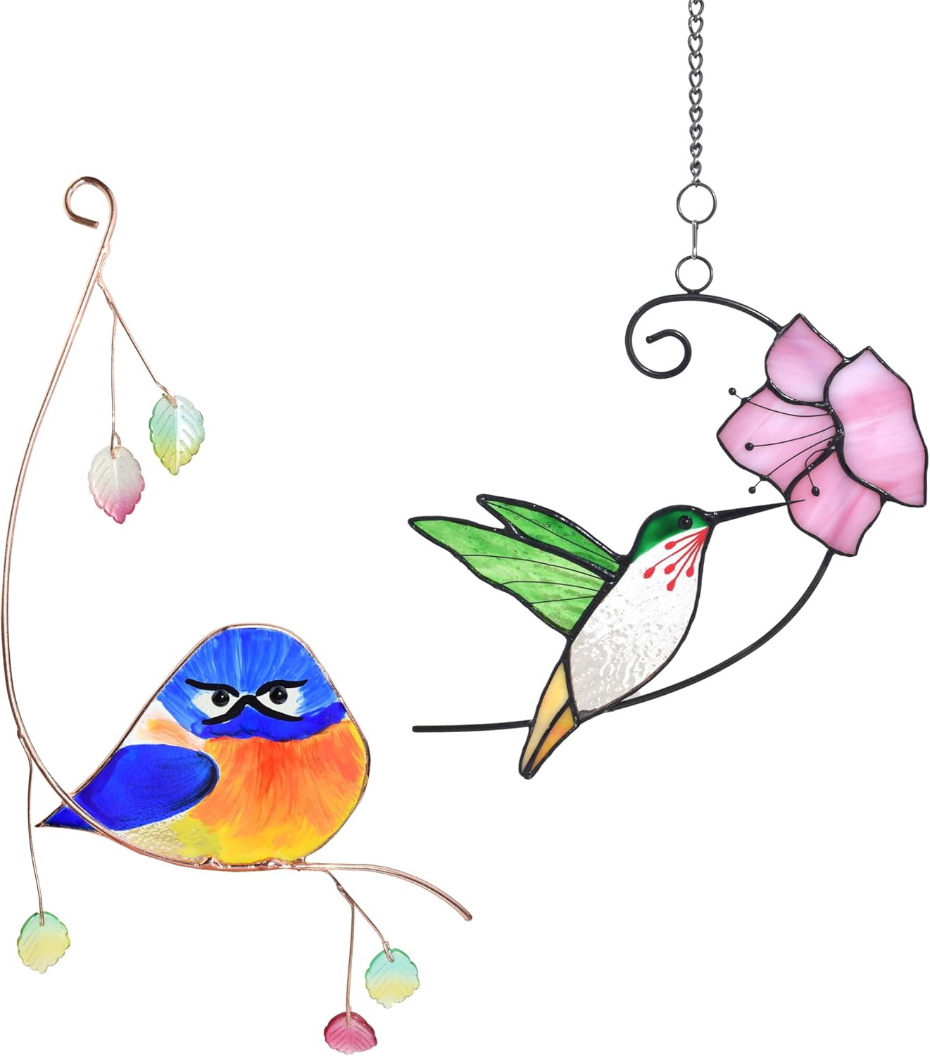 Lolitarcrafts Hummingbirds and Bluebirds Stained Glass Window Hangings Suncathers for Window Hangings