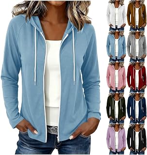 Zip Up Hoodies for Women Lightweight Casual Long Sleeve Sweatshirts Oversized Drawstring Jacket Fall Outfits 2026