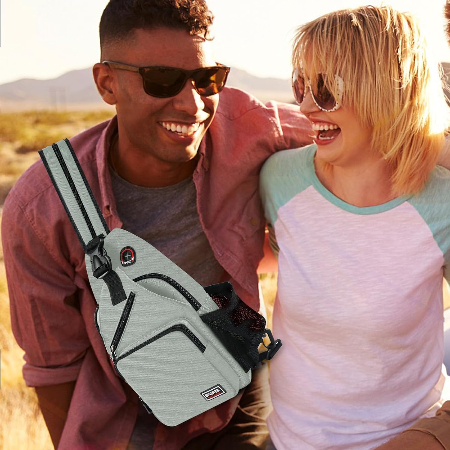 Crossbody Sling Backpack Men and Women Sling Bag Shoulder Backpack Travel Hiking Chest Bag Daypack (Grey) - Image 7