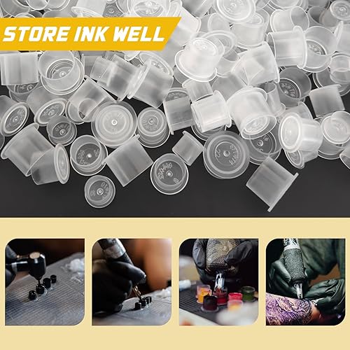 Miniatura 5 de Narkysus 1000 tapas medianas de tinta de tatuaje desechables con base de plástico para pigmentos, tazas de maquillaje permanente para tinta de