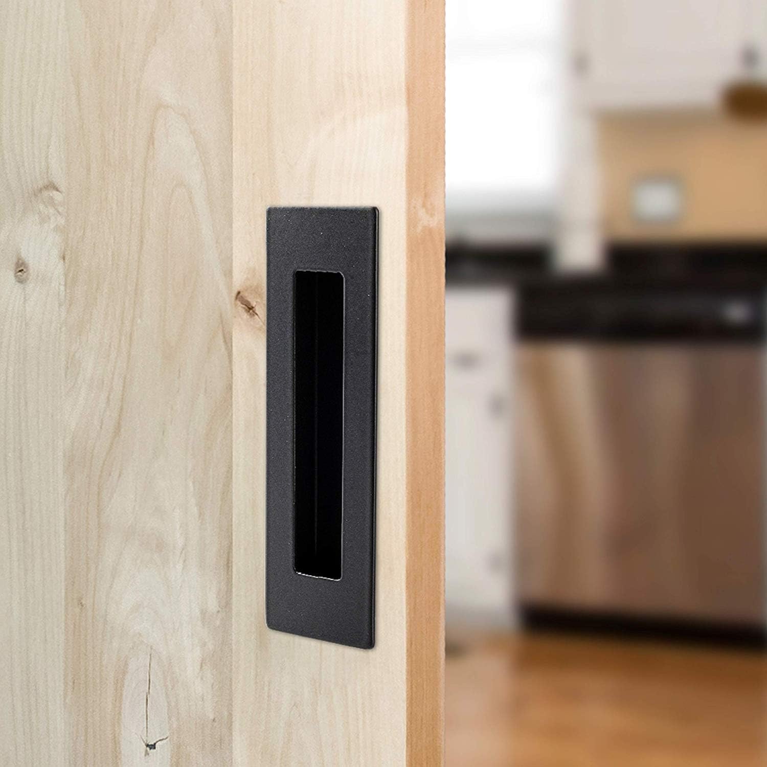 Ilyapa 2 Pack Rectangular Recessed Flush Sliding Pocket Door Handles, Recessed Black Sliding Barn Pocket Door Pull Hardware, 1" Inset, Hidden Screws, Mount Screws Included