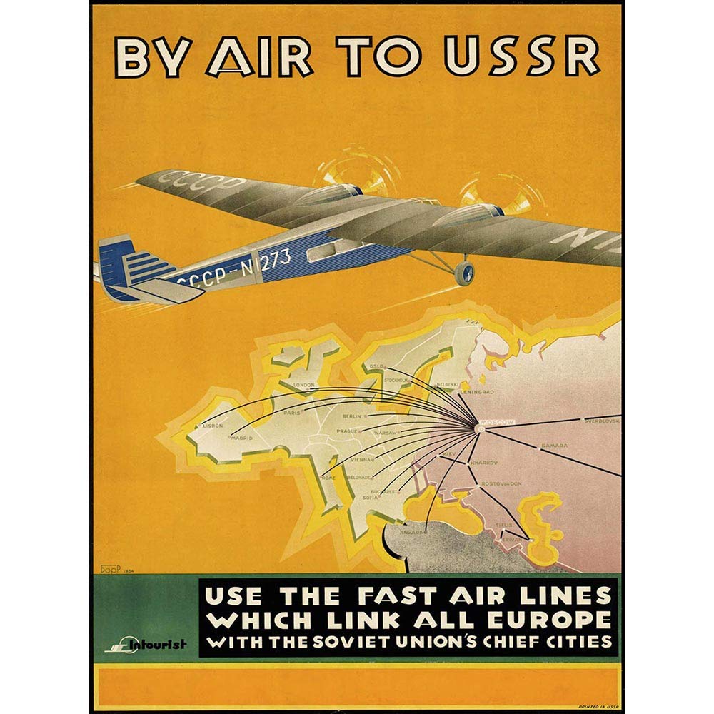 Wee Blue Coo Travel Transport Ussr Soviet Russia Plane City Map Europe Art Print Poster Wall Decor 12X16 Inch