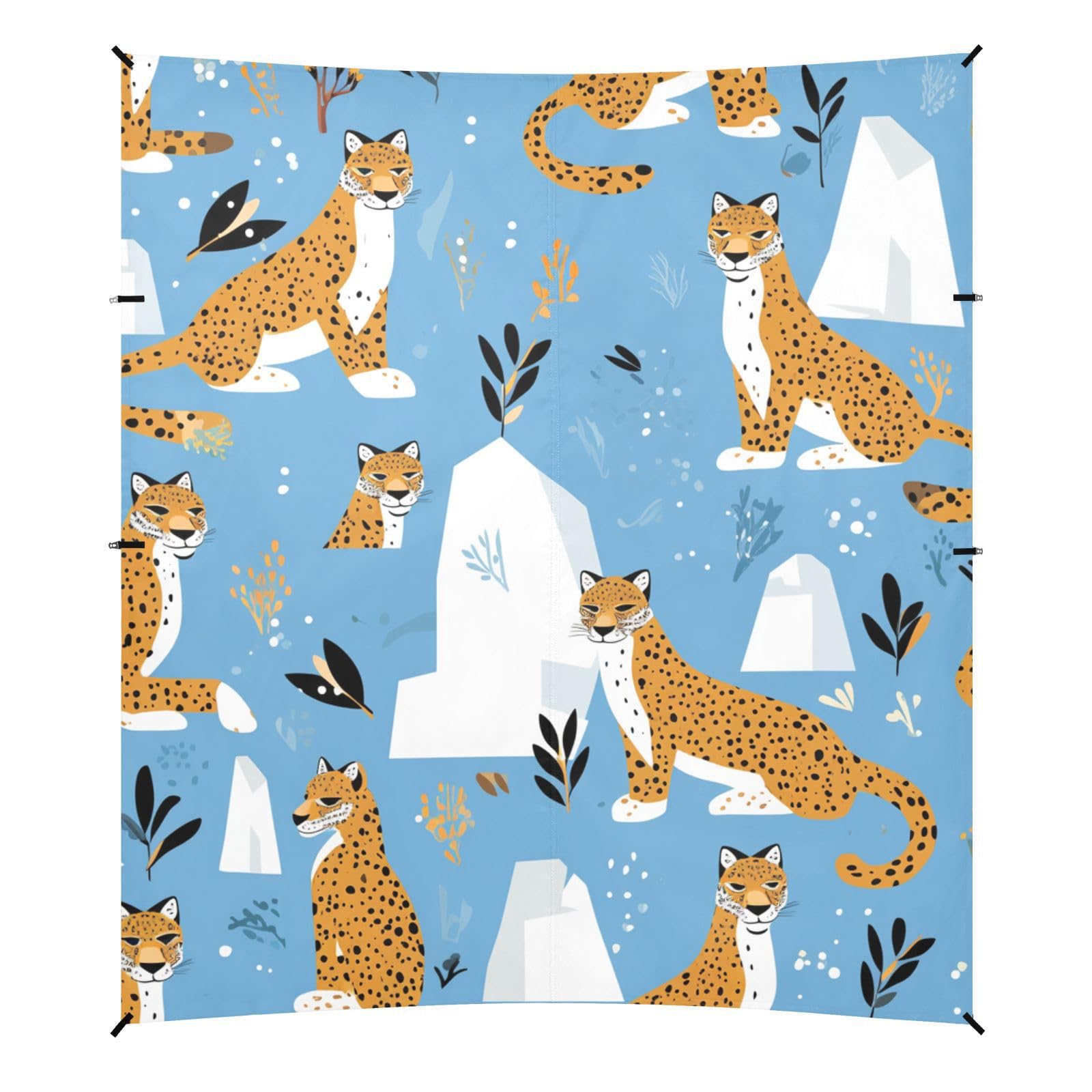 Modern Leopard Pattern Foldable Beach Canopy UPF50 Lightweight Large Sun Shelter with Sand Pockets for Camping, Picnics, Backyard & Fishing