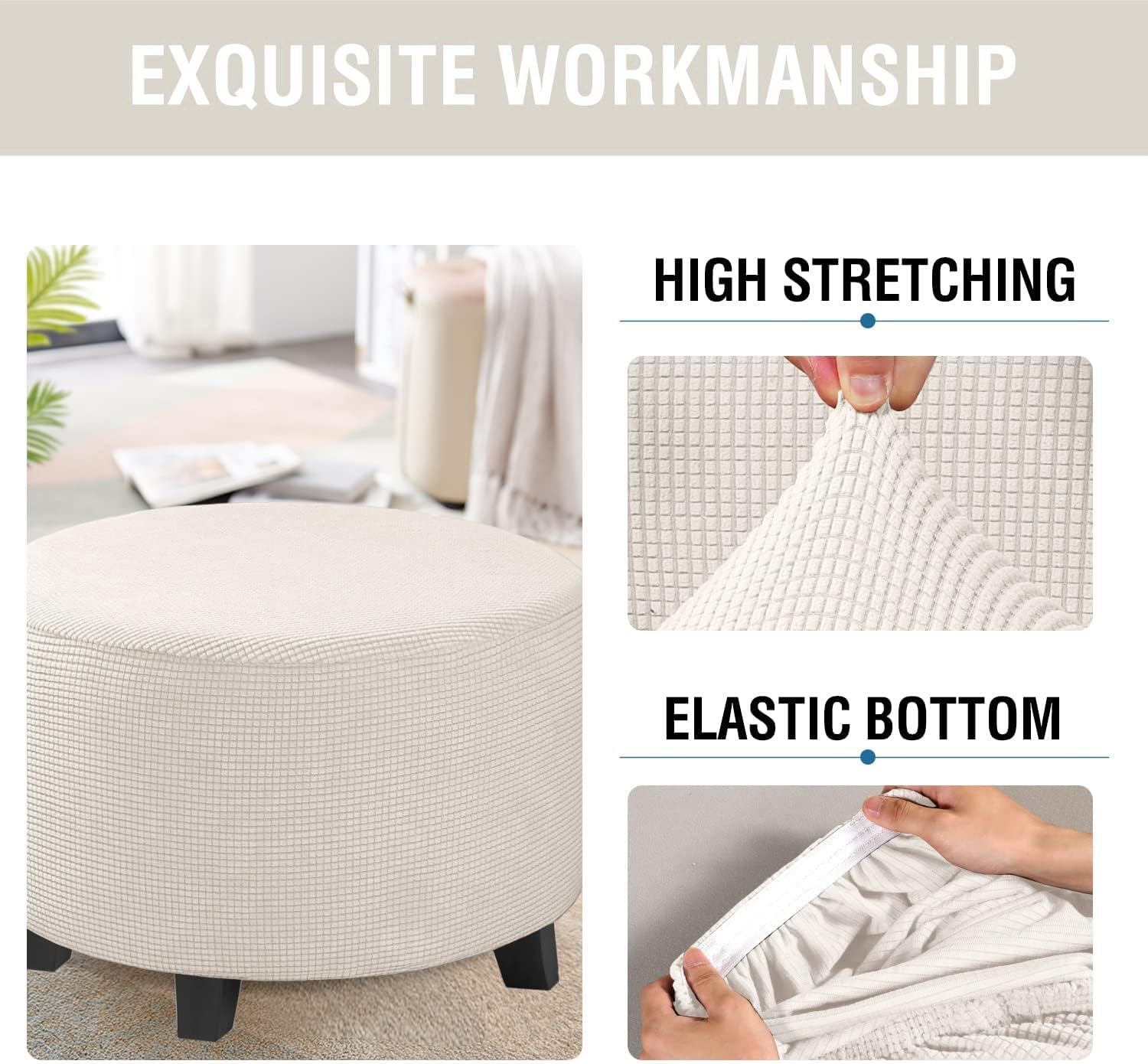 Ottoman Slipcover Round Velvet Ottoman Cover Thick Foot Stool Washable Storage Ottoman Cover Protector Footstool Cover with Elastic Bottom (Color: #17, Size: 55x55cm/21 Round)