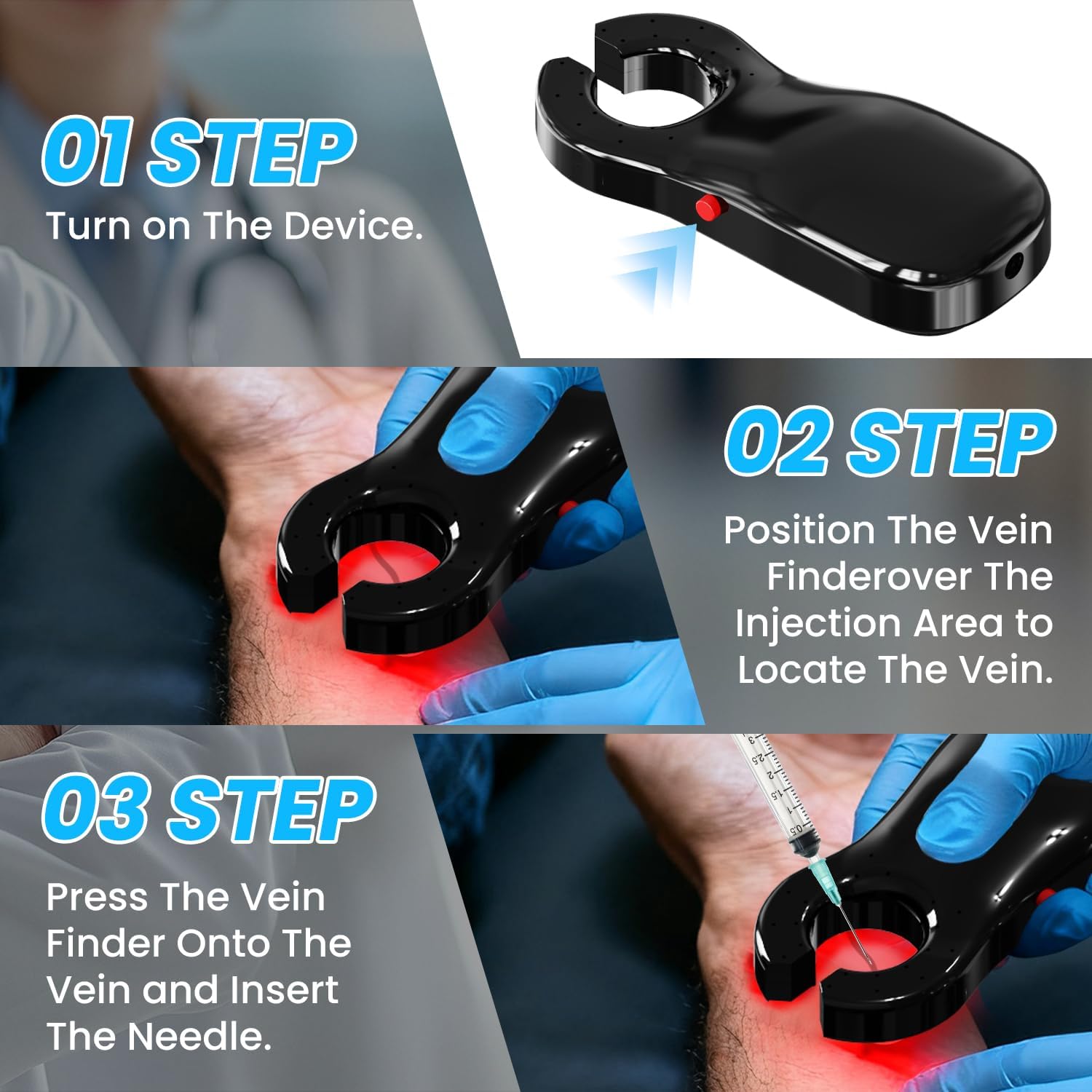 Portable LED Vein Finder - Red Light IV Access Viewer Locator,Used in Nurse Clinics and Home Venipuncture,Detection lamp Suitable for Various Skin Types (Black)