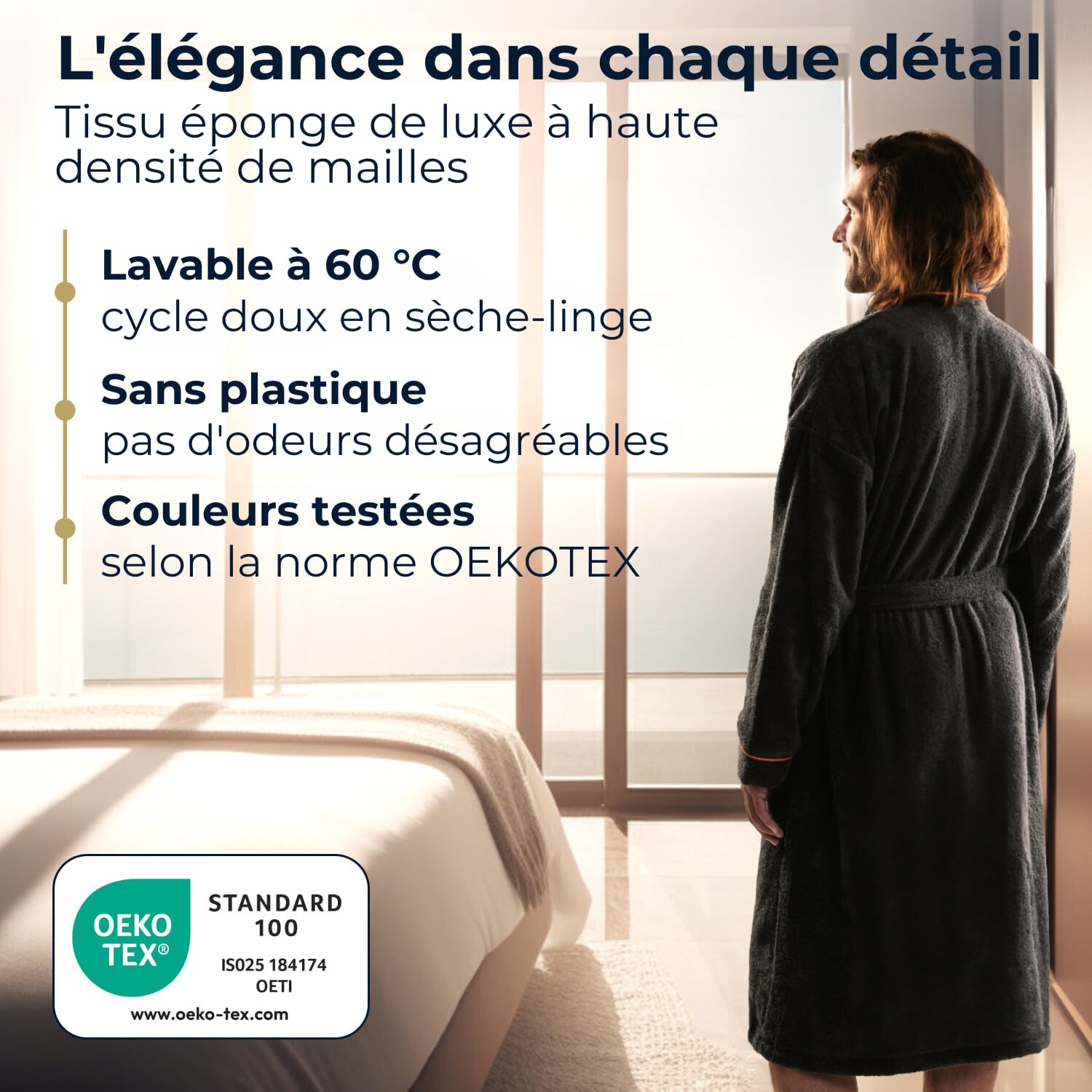 Nouveauté du produit : peignoir pour homme en coton douillet gris anthracite – extra doux et confortable – Taille S/M/L/XL/XXL – Peignoir de sauna en éponge – Certifié Oeko-Tex