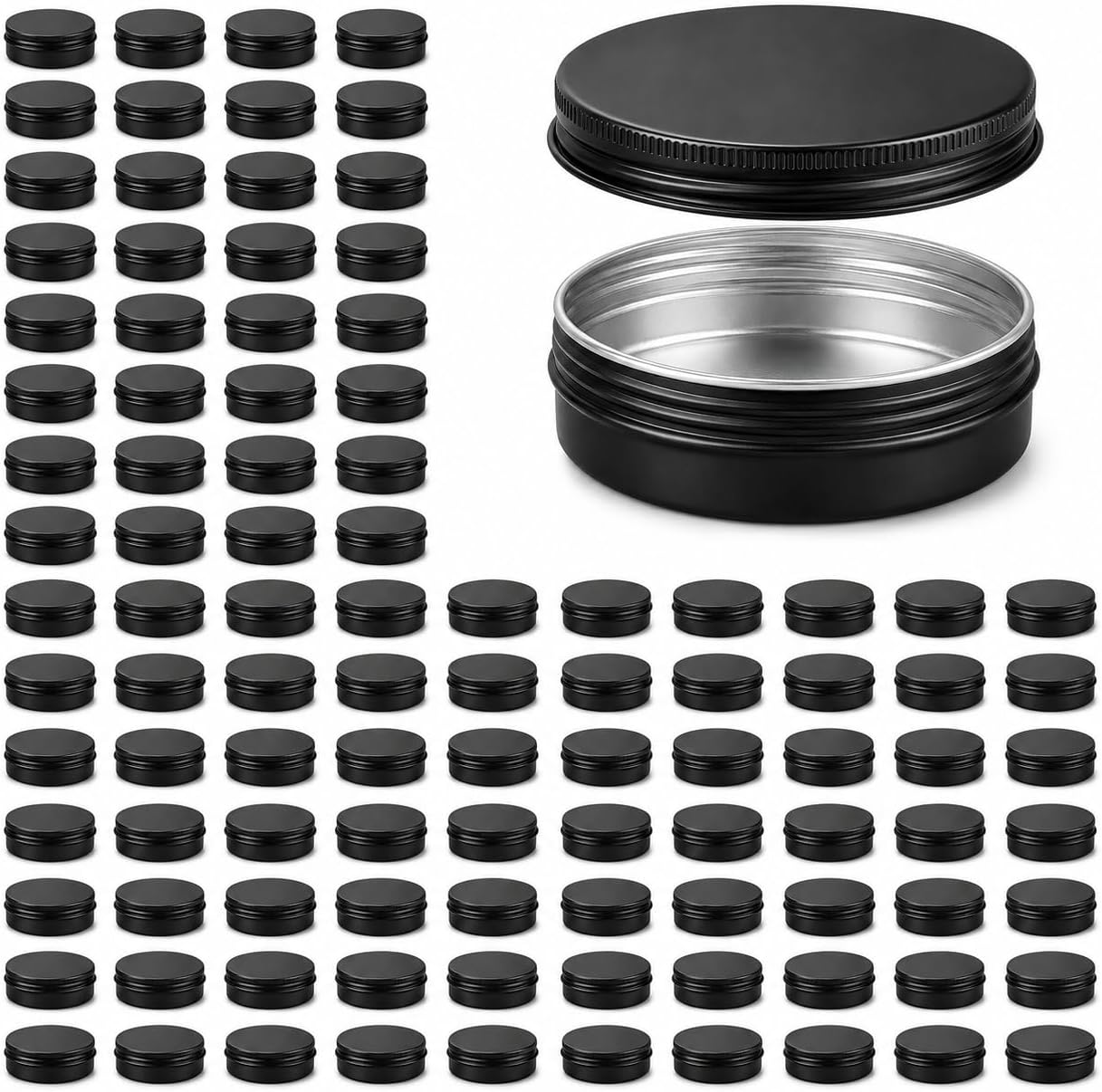 100 Pack 2 oz Aluminum Salve Tins with Lids, Round Screw Top Containers