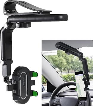 Sun Visor Car Phone Holder, 360 Rotatable Retractable Car Cell Phone Holder, Adjustable Rearview Mirror Phone Mount Clip for Most Smartphones, Universal Car Accessories Green