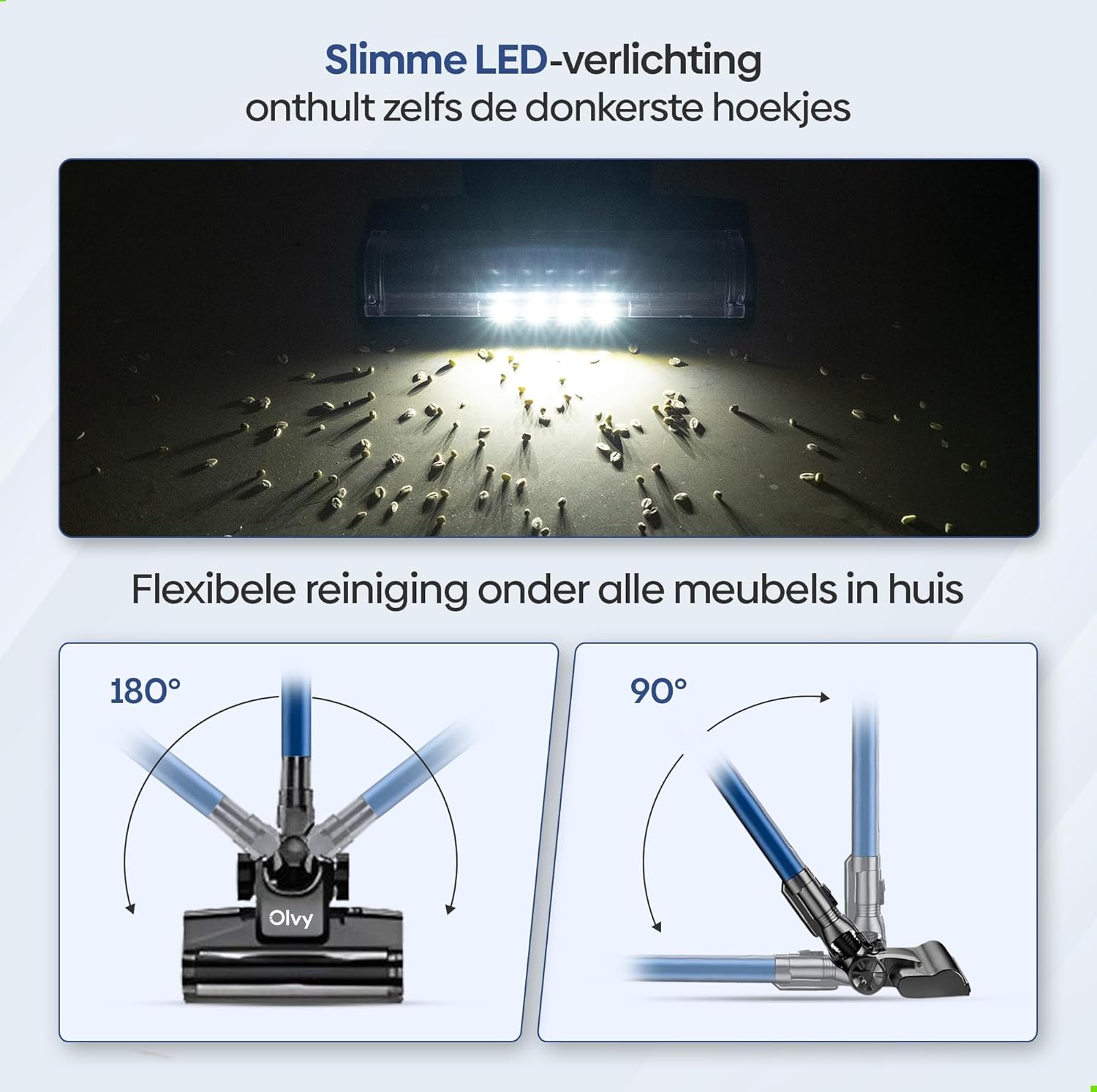 Image showing the Olvy A10 vacuum cleaner stored on a wall mount and standing freely