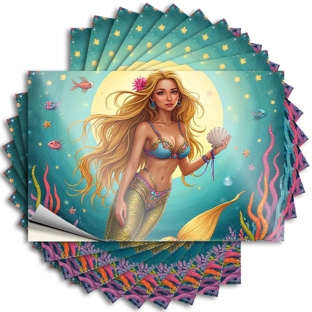 Mermaid with Long Blonde Hair Holding Seashells Underwater. Plastic Beer Accessories - Bumper Wall Removable Vinyl Decal(8X12CM)