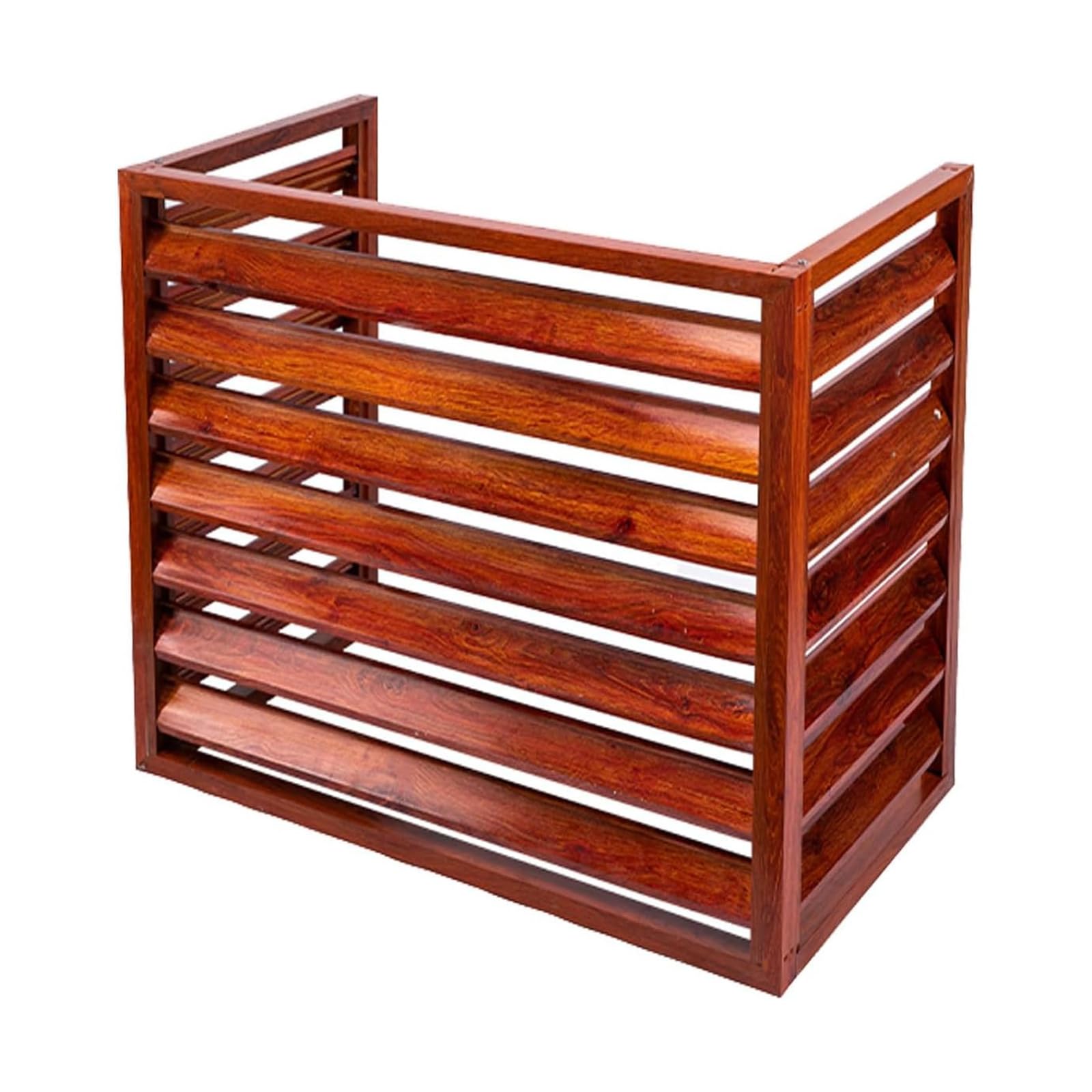 Zewnętrzna aluminiowa osłona klimatyzacji - osłona ochronna pompy ciepła i skraplacza, żaluzjowe ogrodzenie prywatności, konstrukcja słojów drewna, 100 x 50 x 70 cm (1,5 P) - odporna na warunki