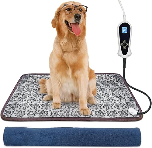 Cama térmica para perros, almohadilla térmica para cachorros y mascotas, controlador ajustable mejorado, almohadilla térmica impermeable para perros