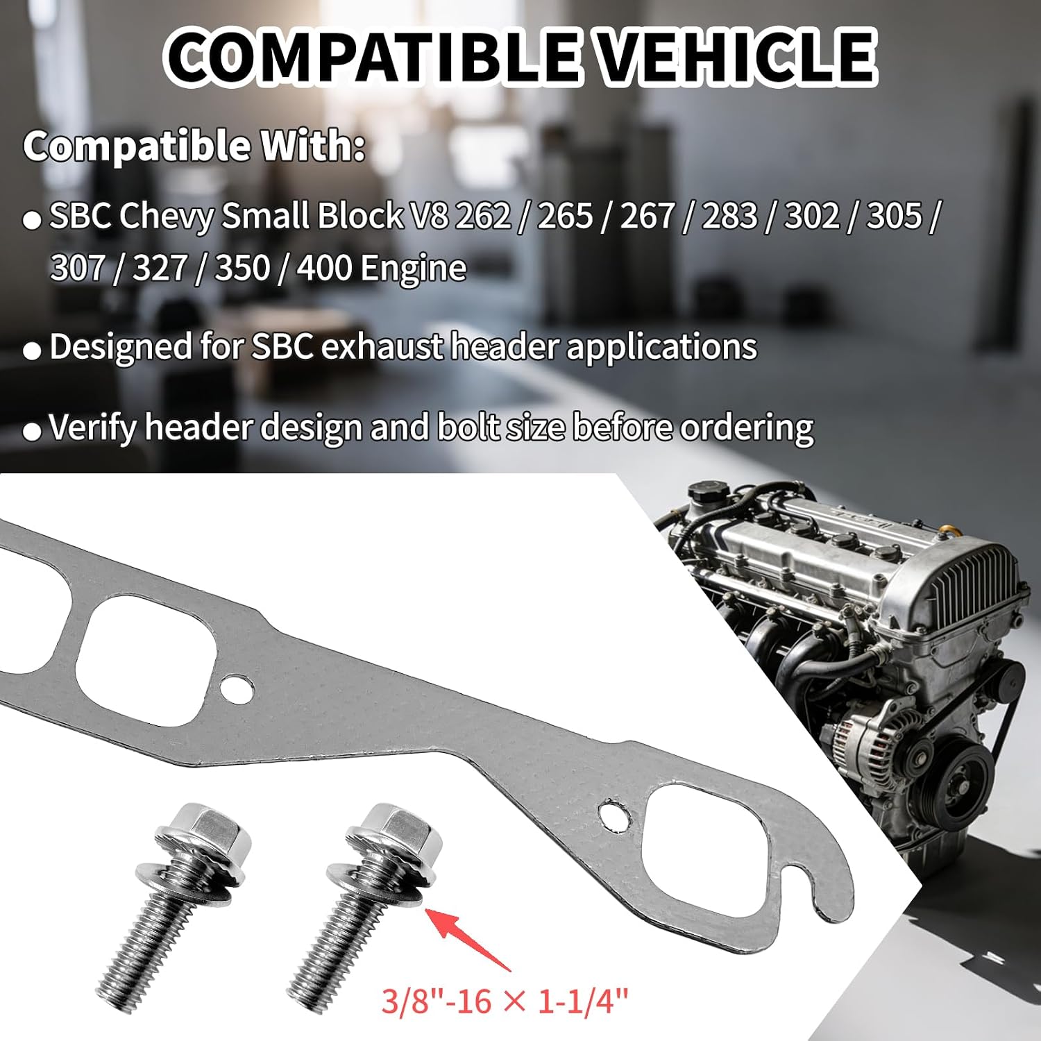 1404 Exhaust Manifold Gasket & Bolt Kit for SBC Small Block Chevy V8